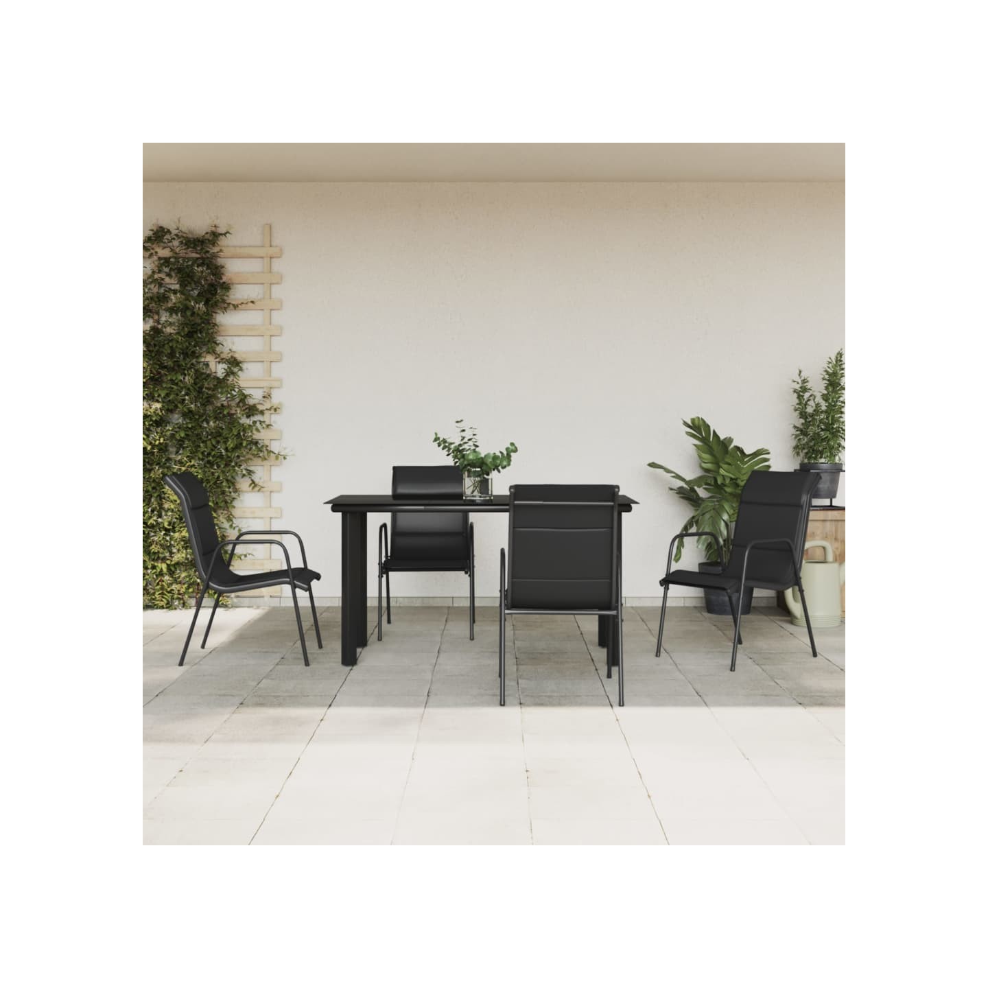 Ensemble à manger de jardin 5 pcs noir textilène et acier