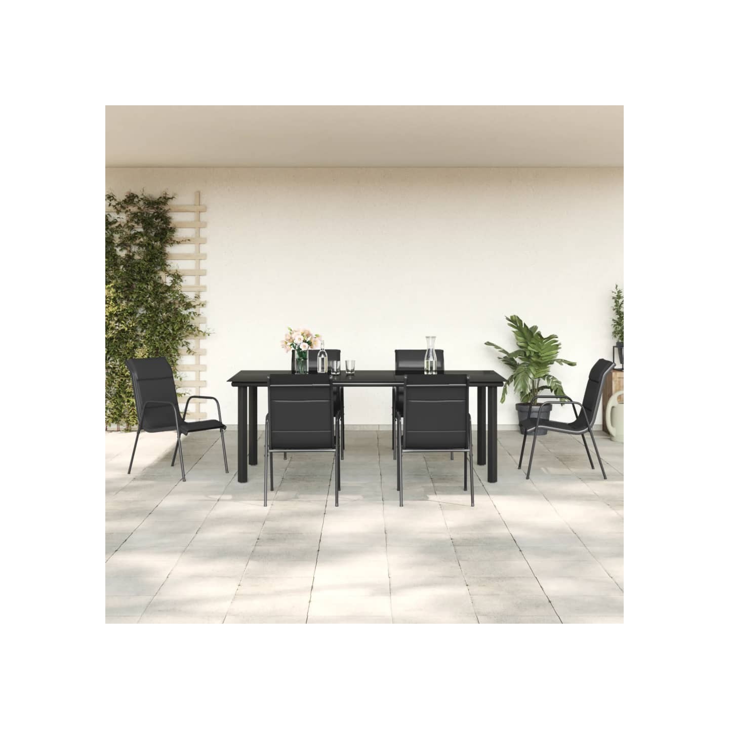 Ensemble à manger de jardin 7 pcs noir textilène et acier