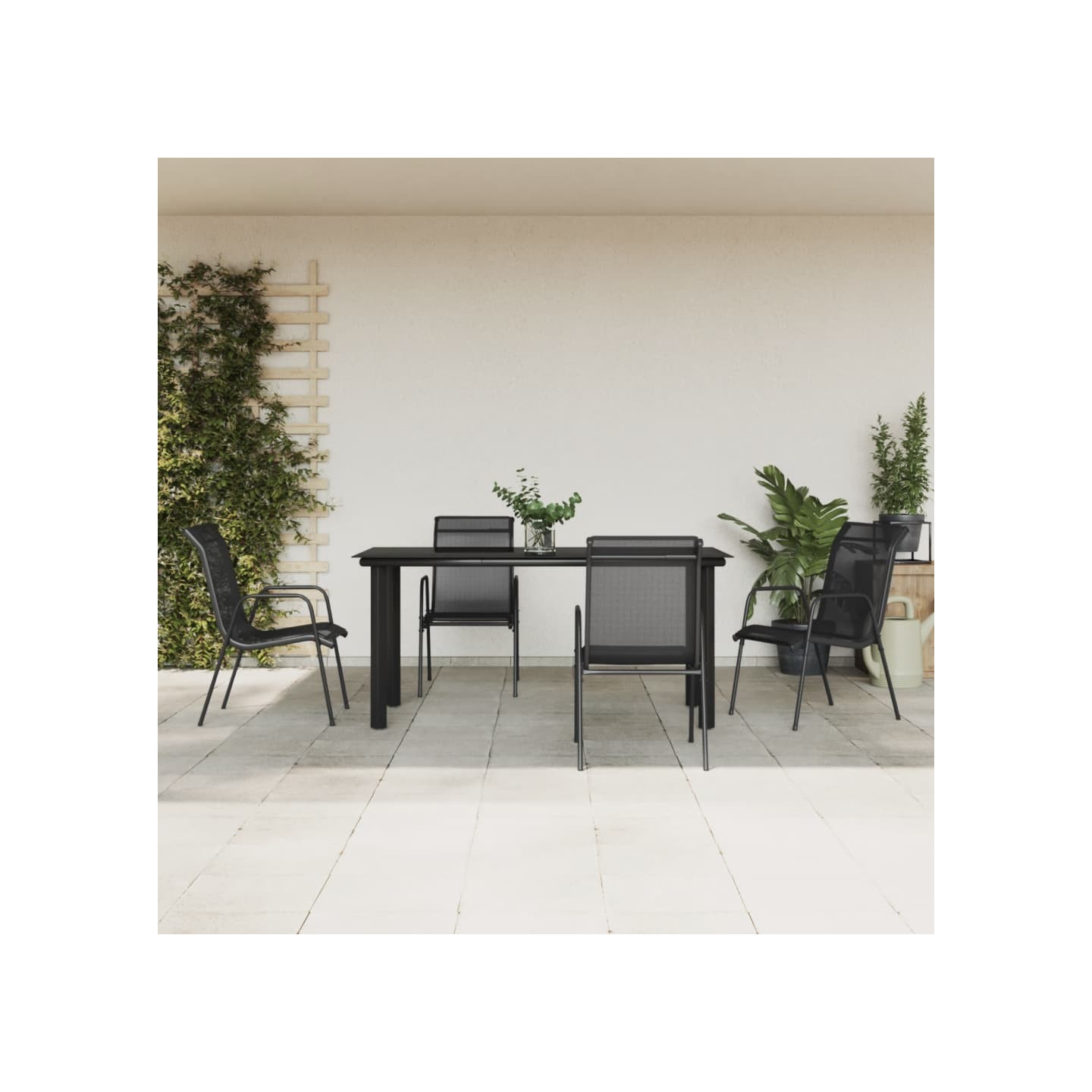 Ensemble à manger de jardin 5 pcs noir textilène et acier