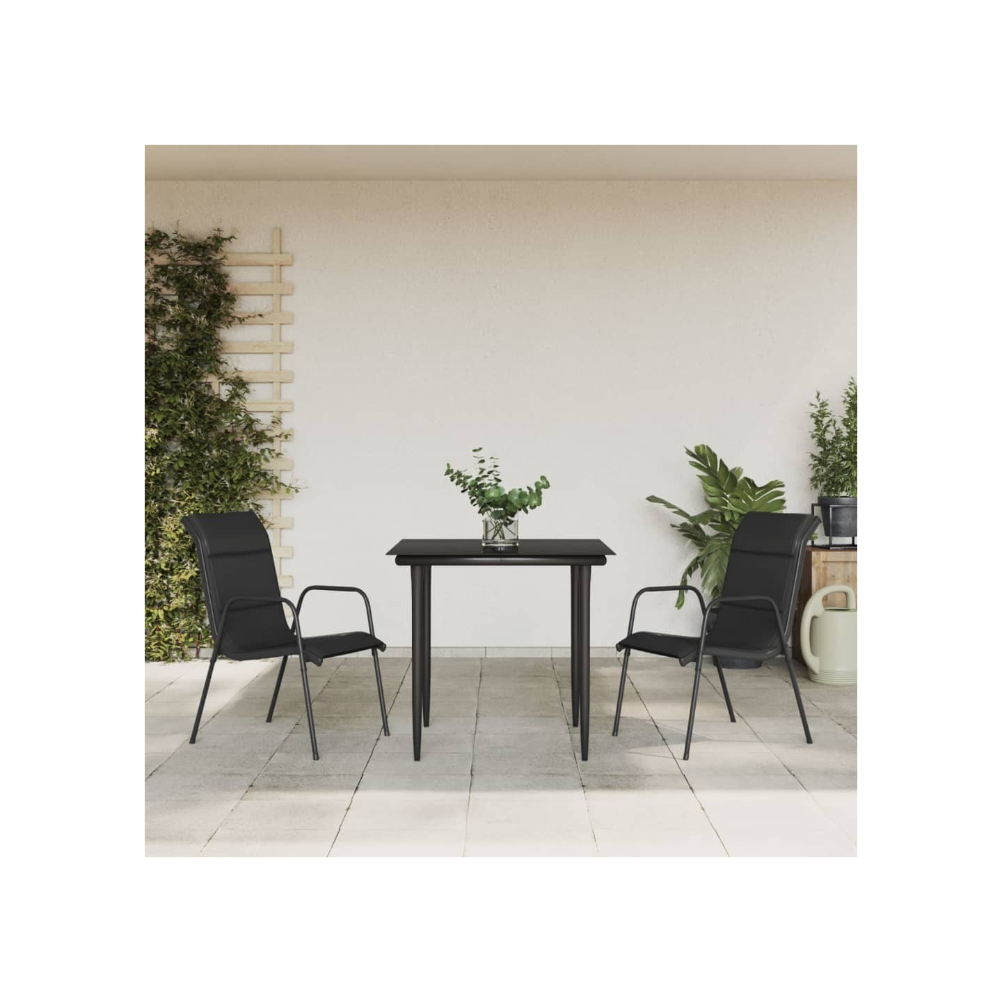 Ensemble à manger de jardin 3 pcs noir textilène et acier