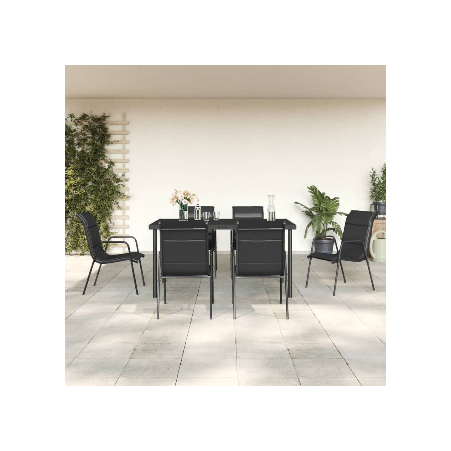 Ensemble à manger de jardin 7 pcs noir textilène et acier