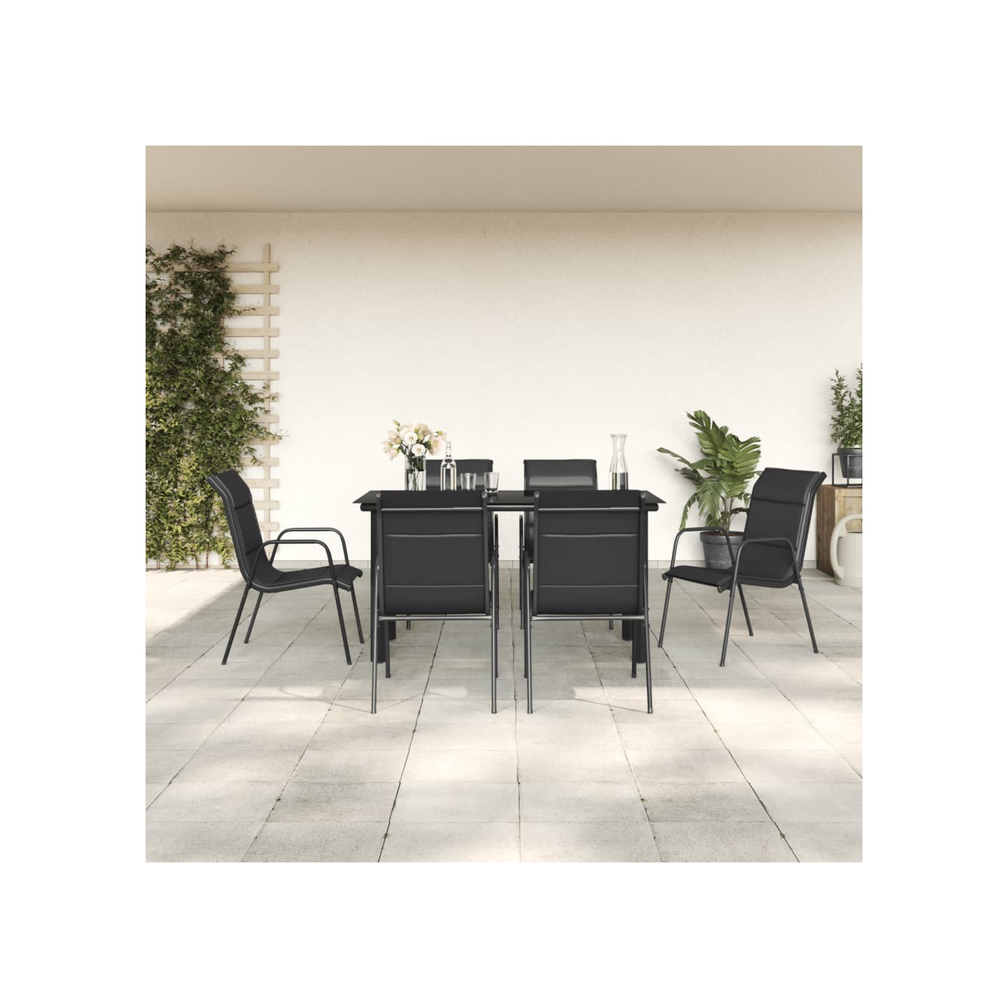 Ensemble à manger de jardin 7 pcs noir textilène et acier
