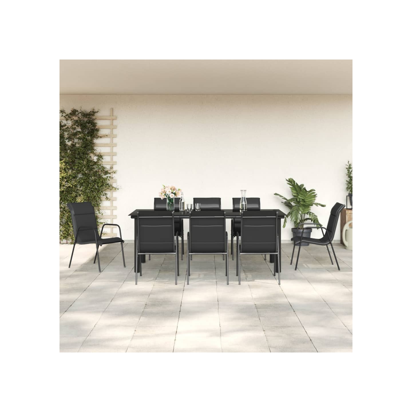 Ensemble à manger de jardin 9 pcs noir textilène et acier