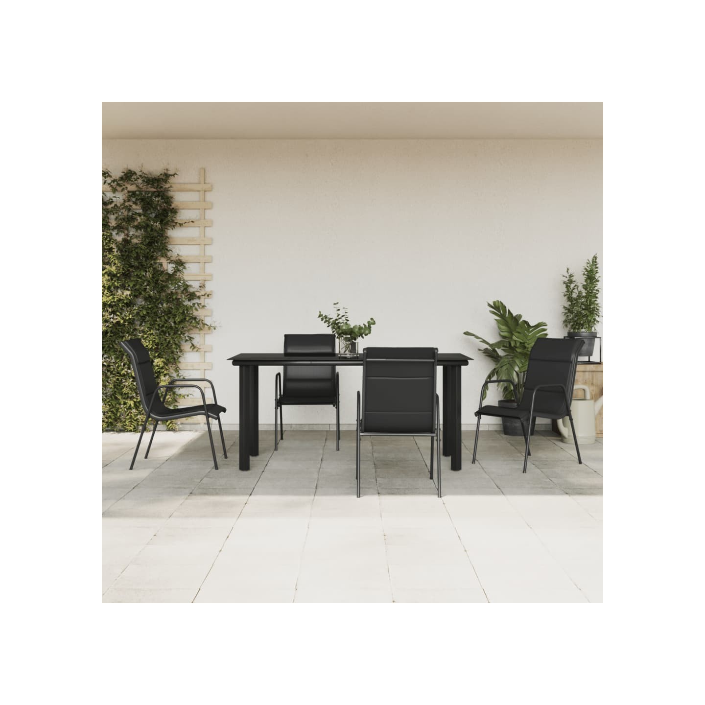 Ensemble à manger de jardin 5 pcs noir textilène et acier