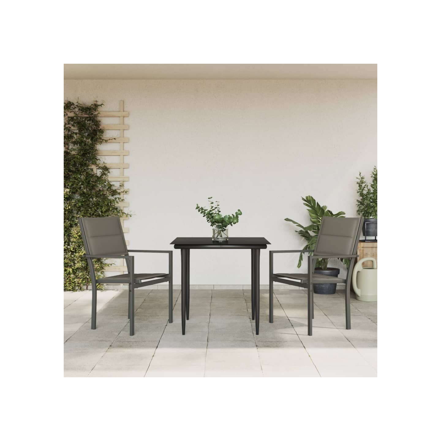 Ensemble à manger de jardin 3 pcs noir textilène et acier