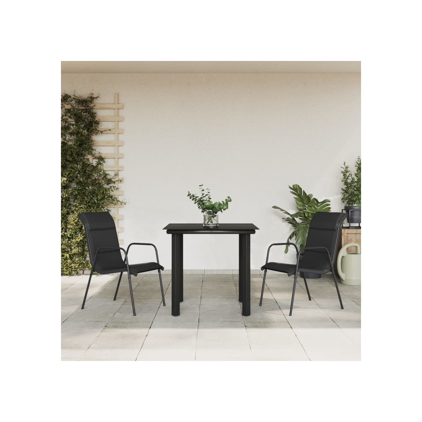 Ensemble à manger de jardin 3 pcs noir textilène et acier