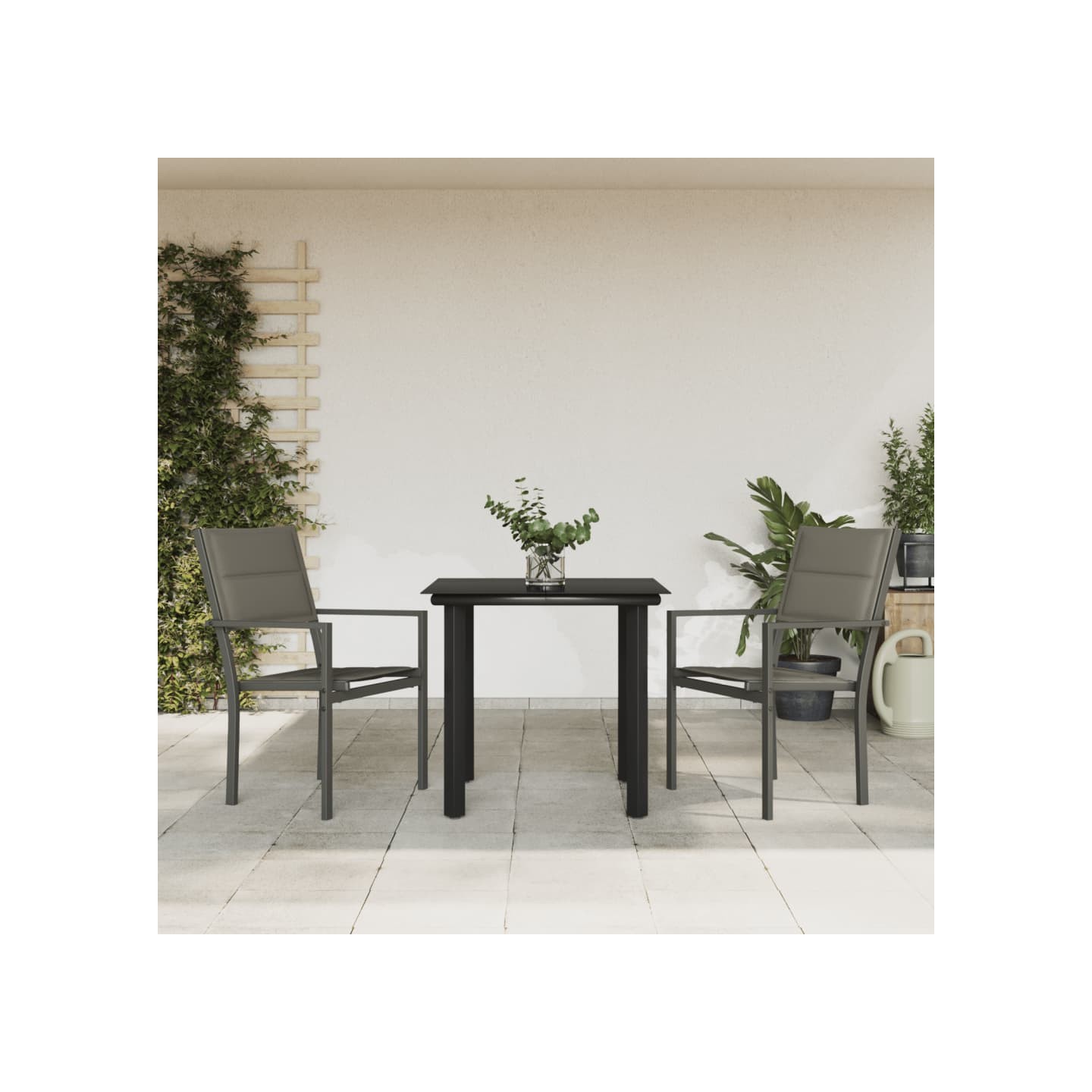 Ensemble à manger de jardin 3 pcs noir textilène et acier