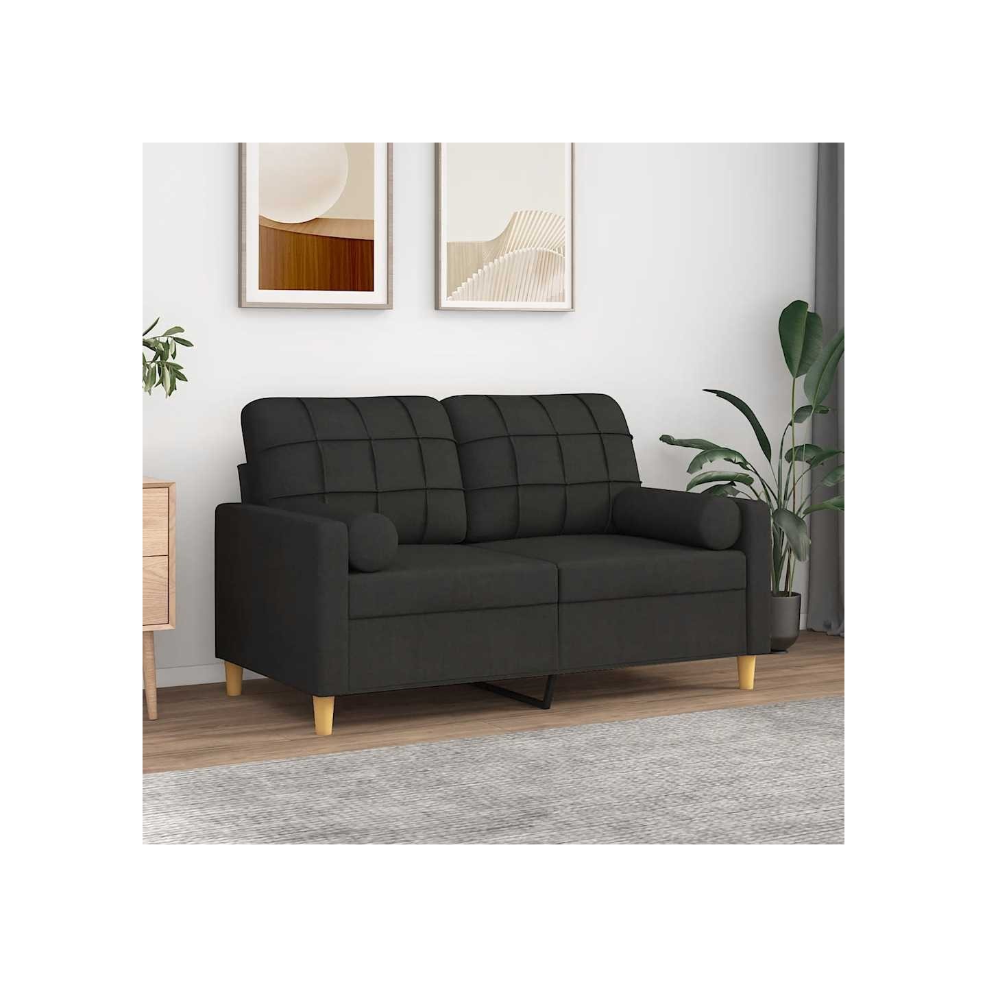 Canapé 2 places avec oreillers décoratifs noir 120 cm tissu