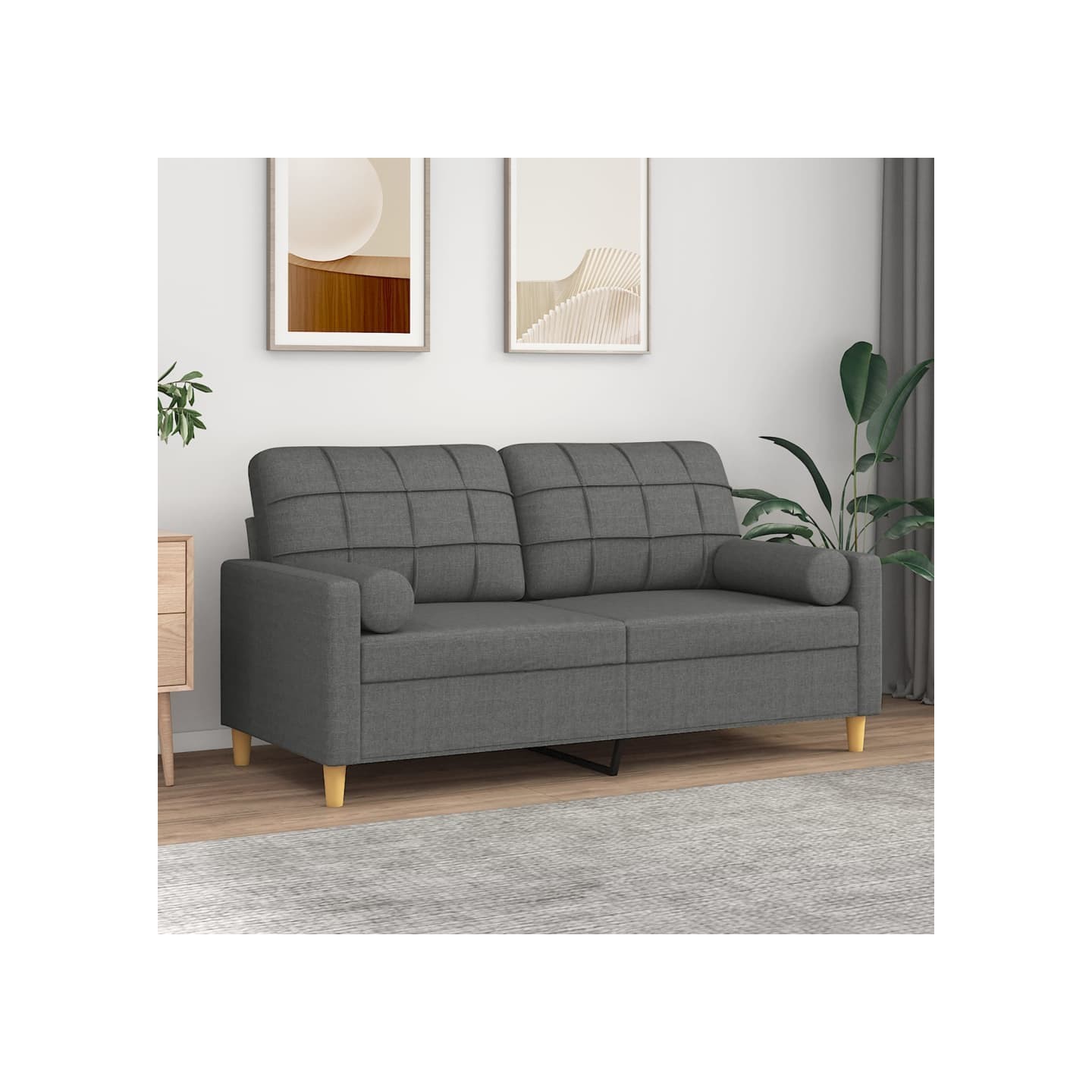 Canapé 2 places avec oreillers gris foncé 140 cm tissu