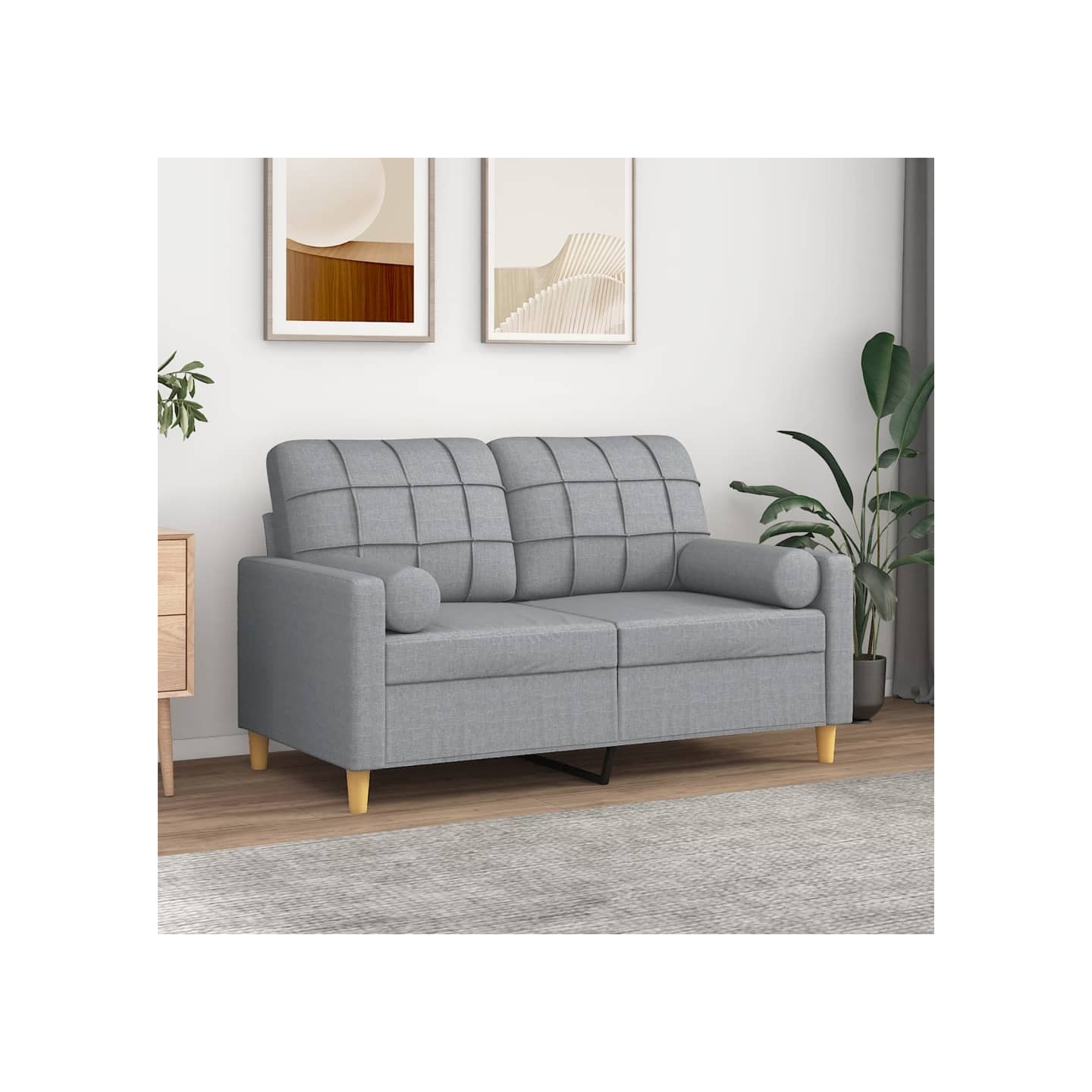 Canapé 2 places avec oreillers gris clair 120 cm tissu