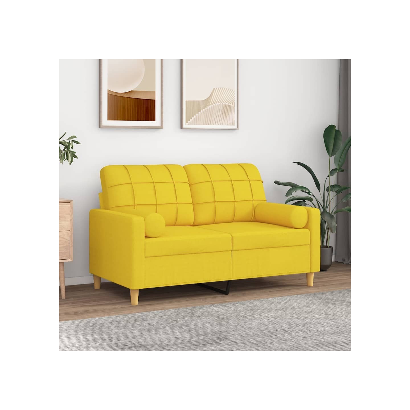 Canapé 2 places avec oreillers jaune clair 120 cm tissu