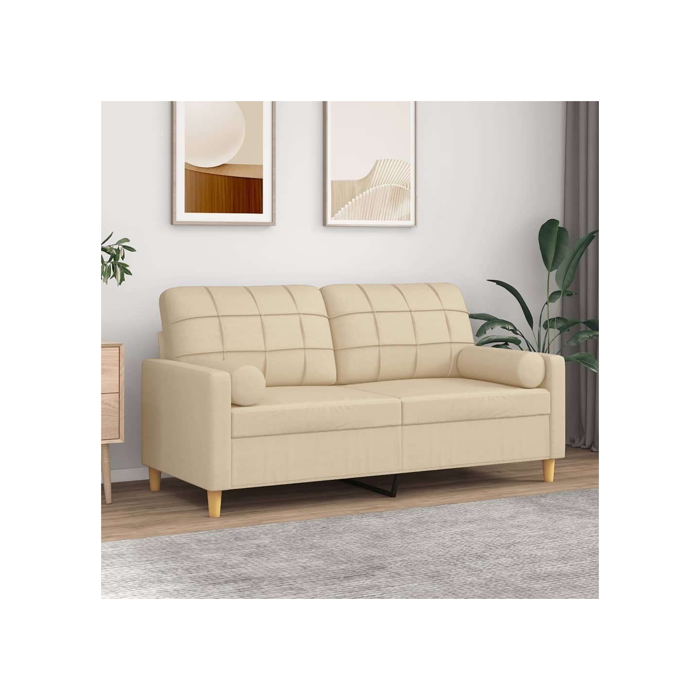 Canapé 2 places avec oreillers décoratifs crème 140 cm tissu