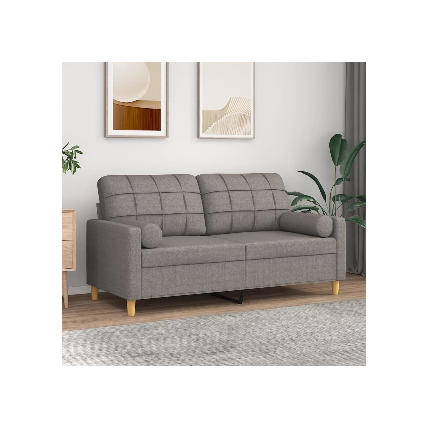 Canapé 2 places avec oreillers décoratifs taupe 140 cm tissu