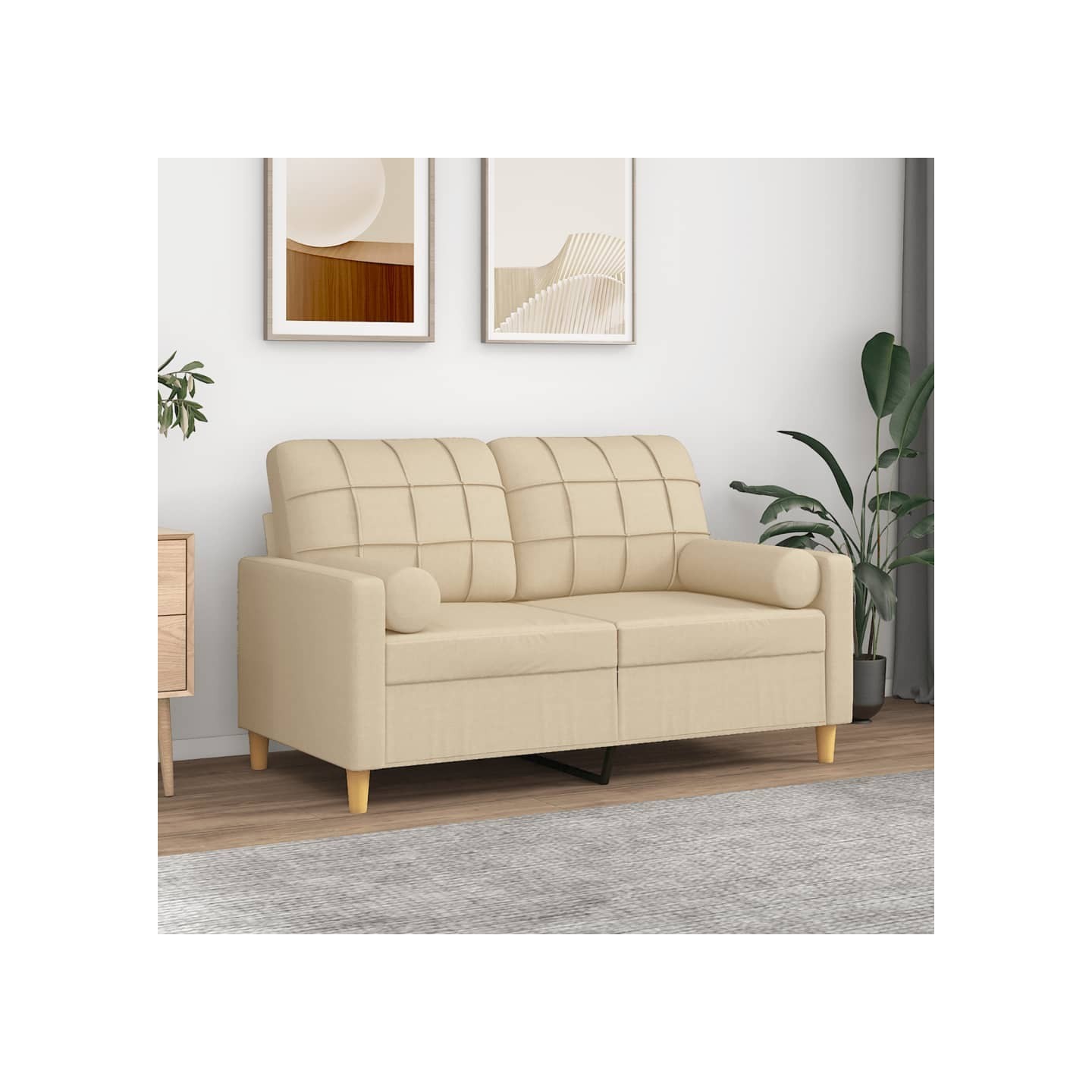 Canapé 2 places avec oreillers décoratifs crème 120 cm tissu