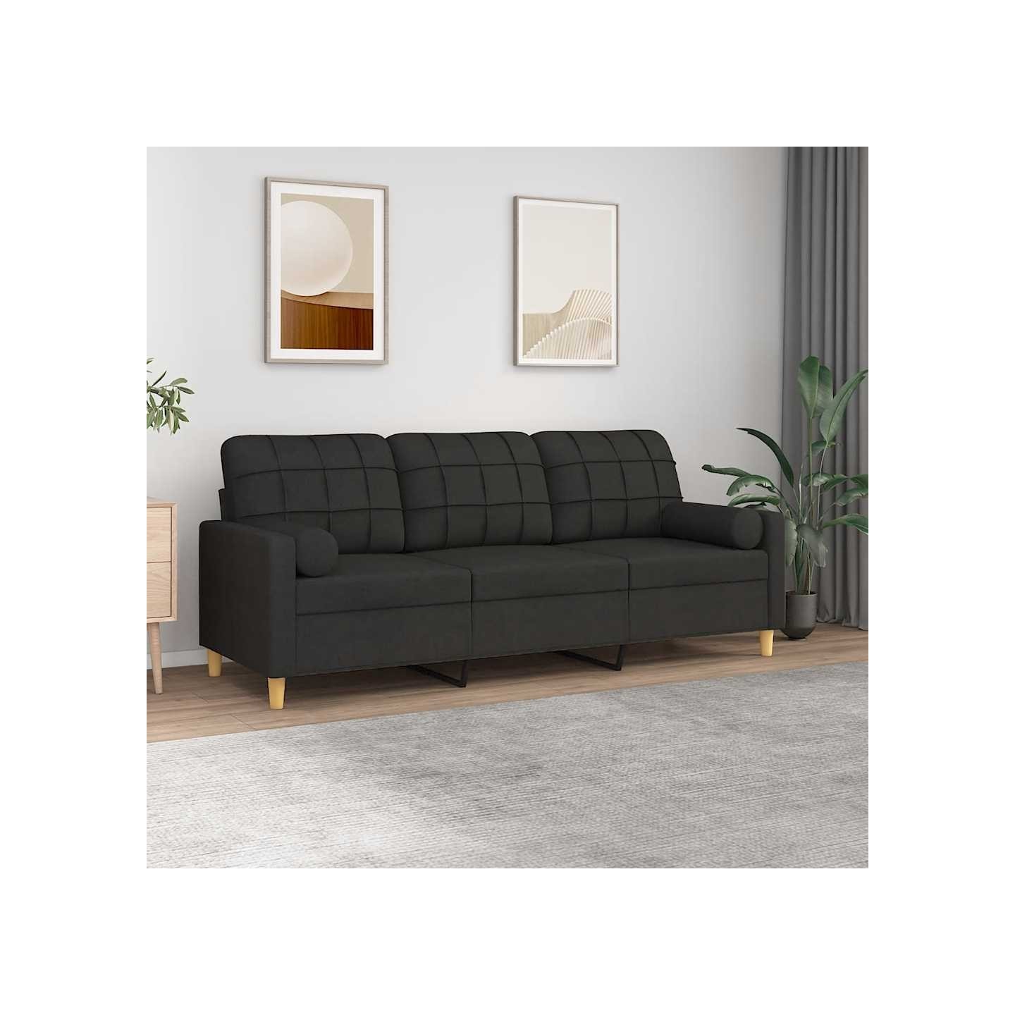Canapé 3 places avec oreillers décoratifs noir 180 cm tissu