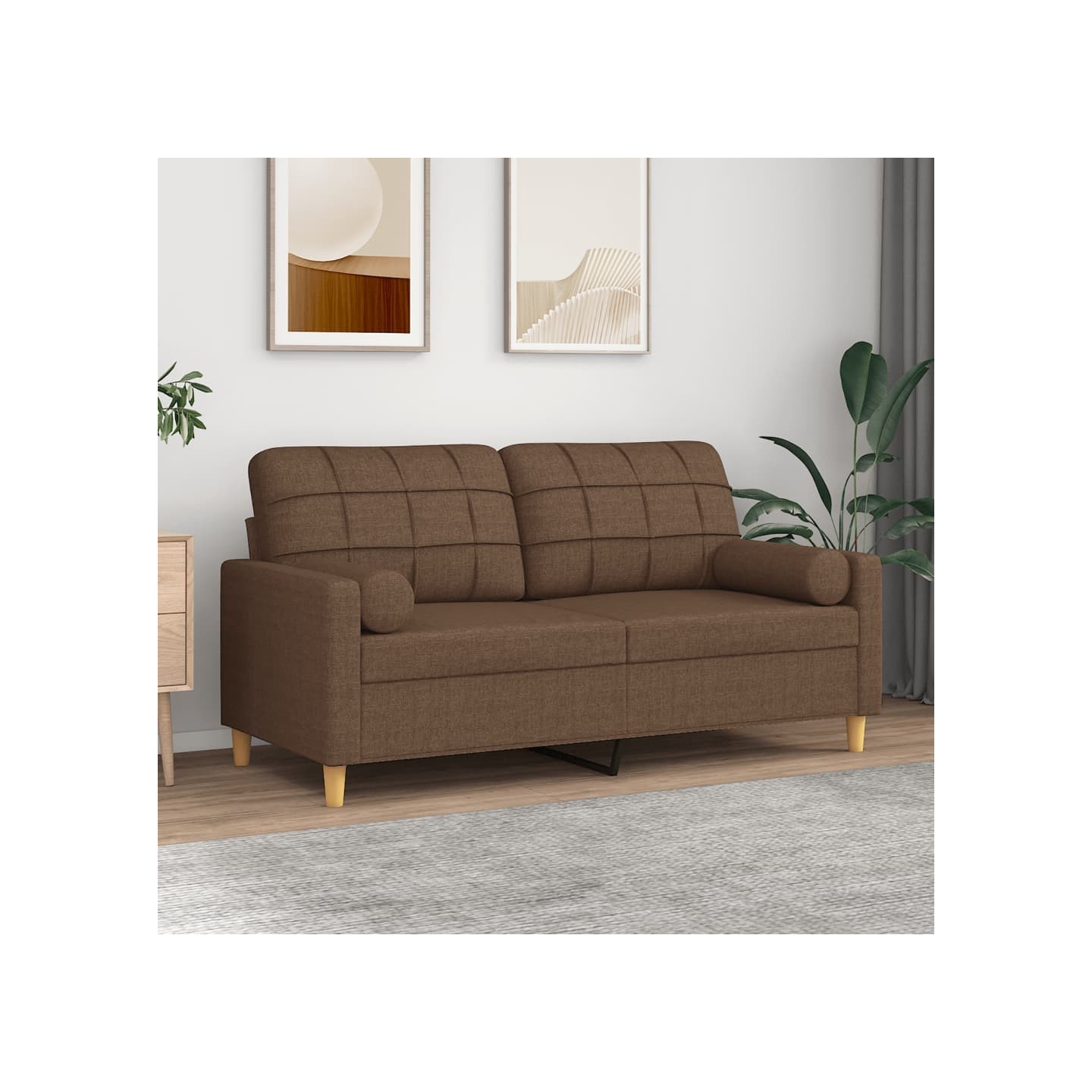 Canapé 2 places avec oreillers décoratifs marron 140 cm tissu