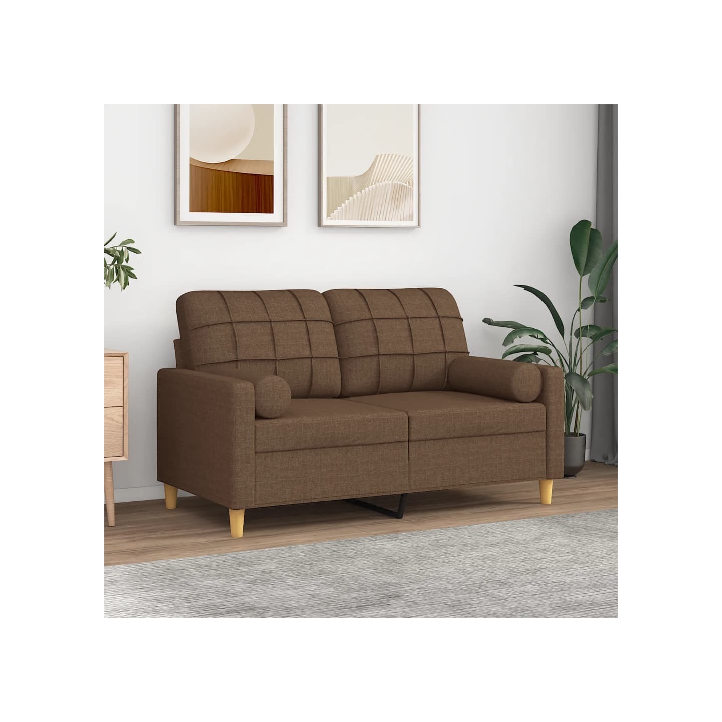 Canapé 2 places avec oreillers décoratifs marron 120 cm tissu