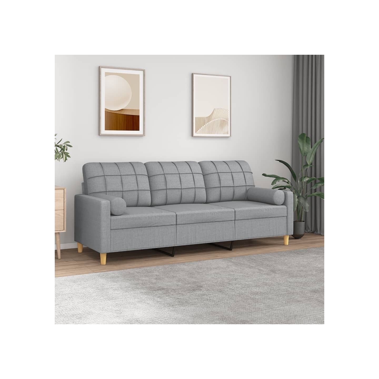 Canapé 3 places avec oreillers gris clair 180 cm tissu