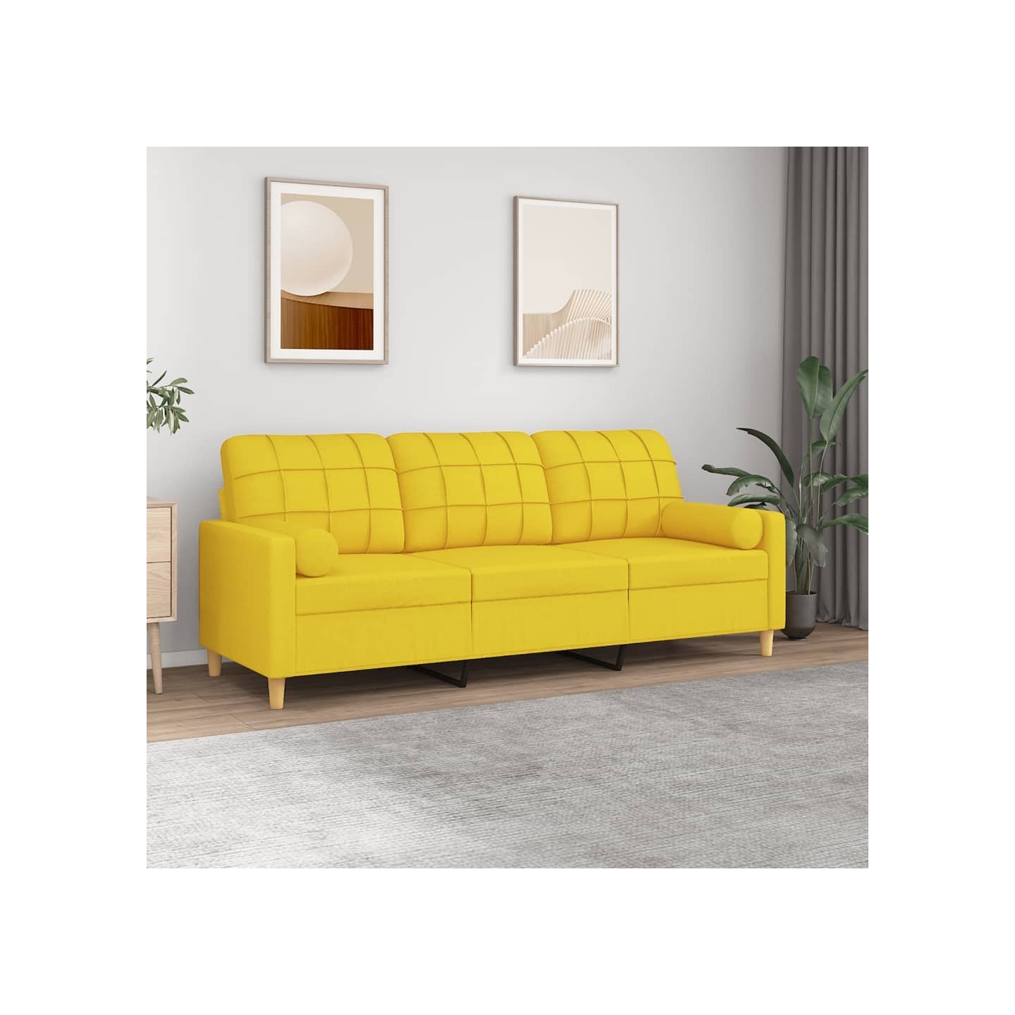 Canapé 3 places avec oreillers jaune clair 180 cm tissu