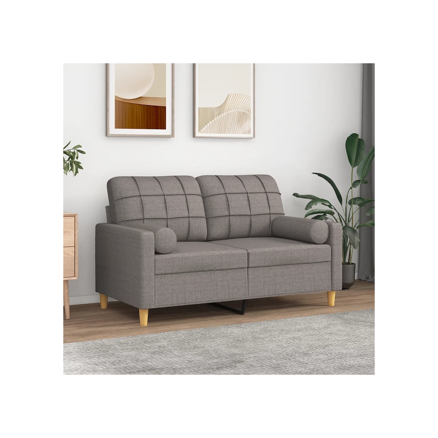 Canapé 2 places avec oreillers décoratifs taupe 120 cm tissu