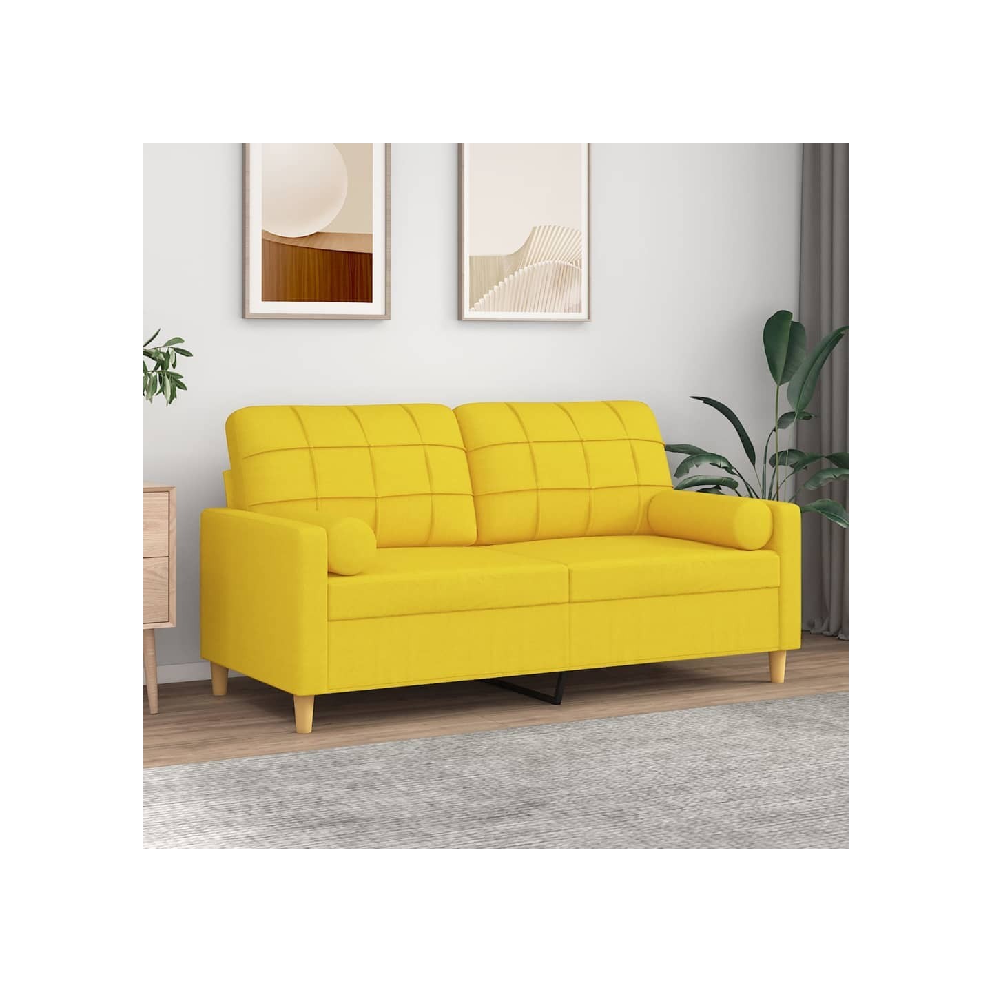 Canapé 2 places avec oreillers jaune clair 140 cm tissu