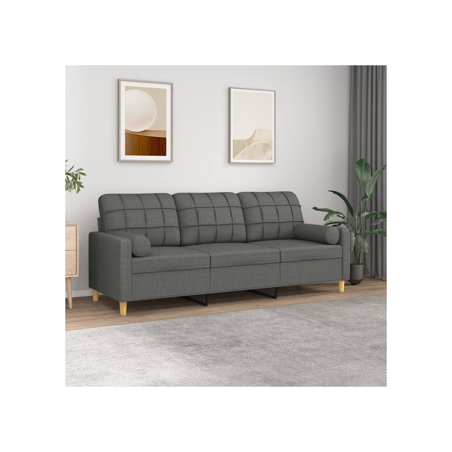 Canapé 3 places avec oreillers gris foncé 180 cm tissu
