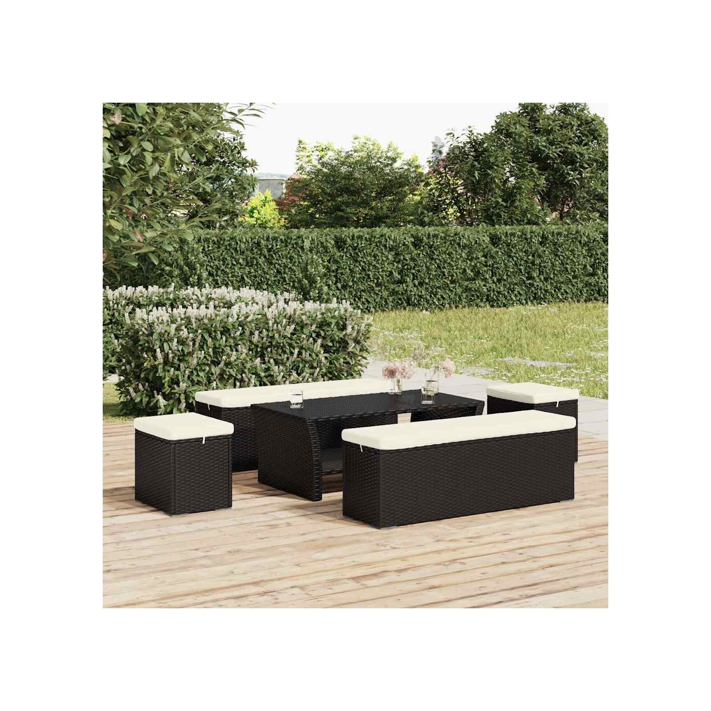 Poufs avec coussins lot de 2 noir 40x30x40 cm résine tressée