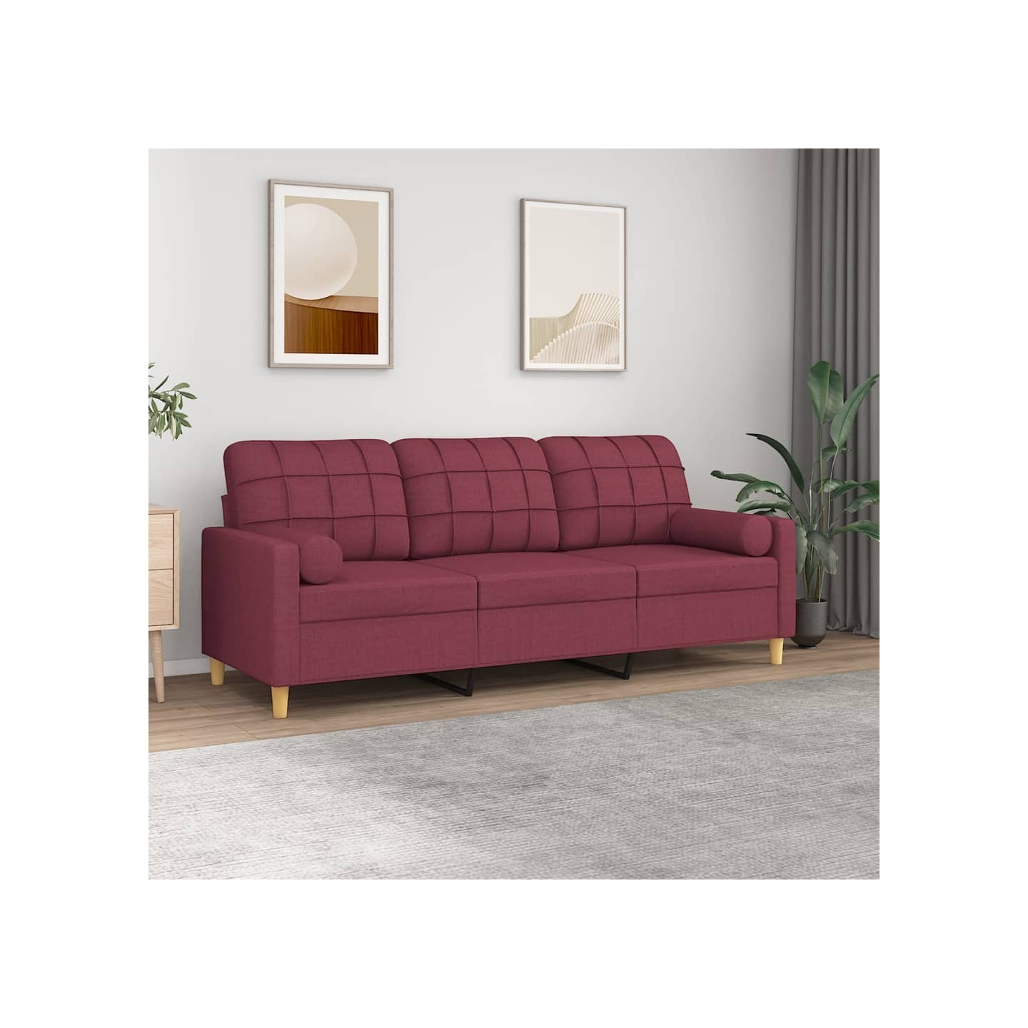 Canapé 3 places avec oreillers décoratifs bordeaux 180 cm tissu