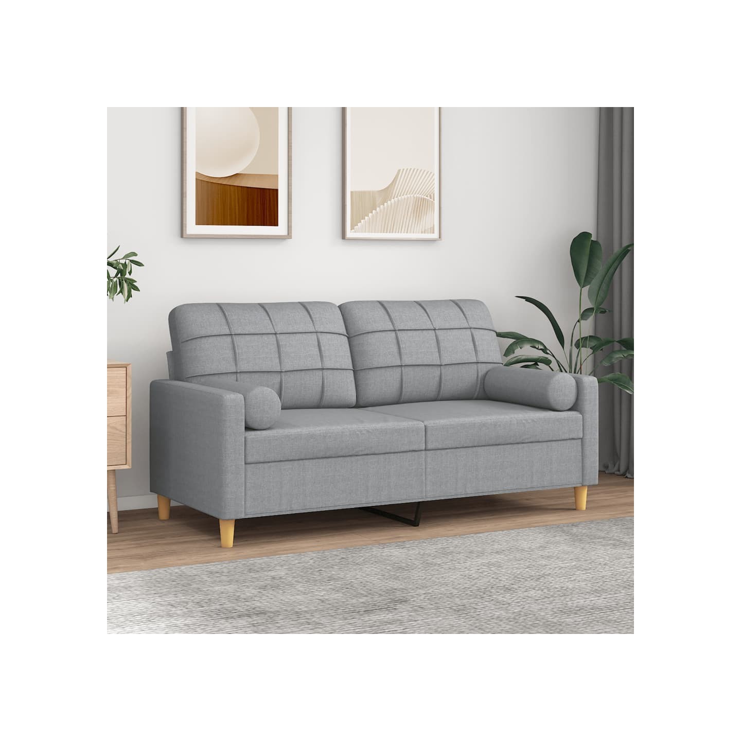 Canapé 2 places avec oreillers gris clair 140 cm tissu