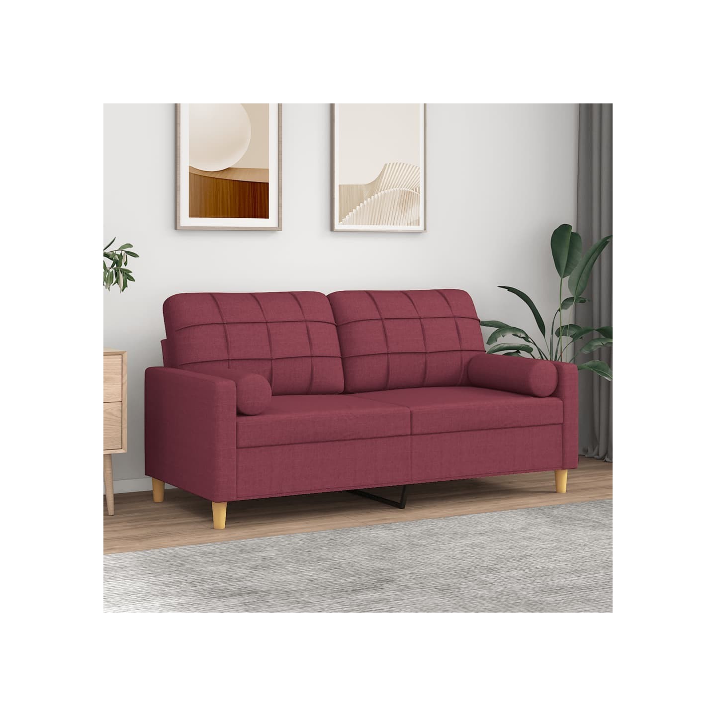 Canapé 2 places avec oreillers bordeaux 140 cm tissu
