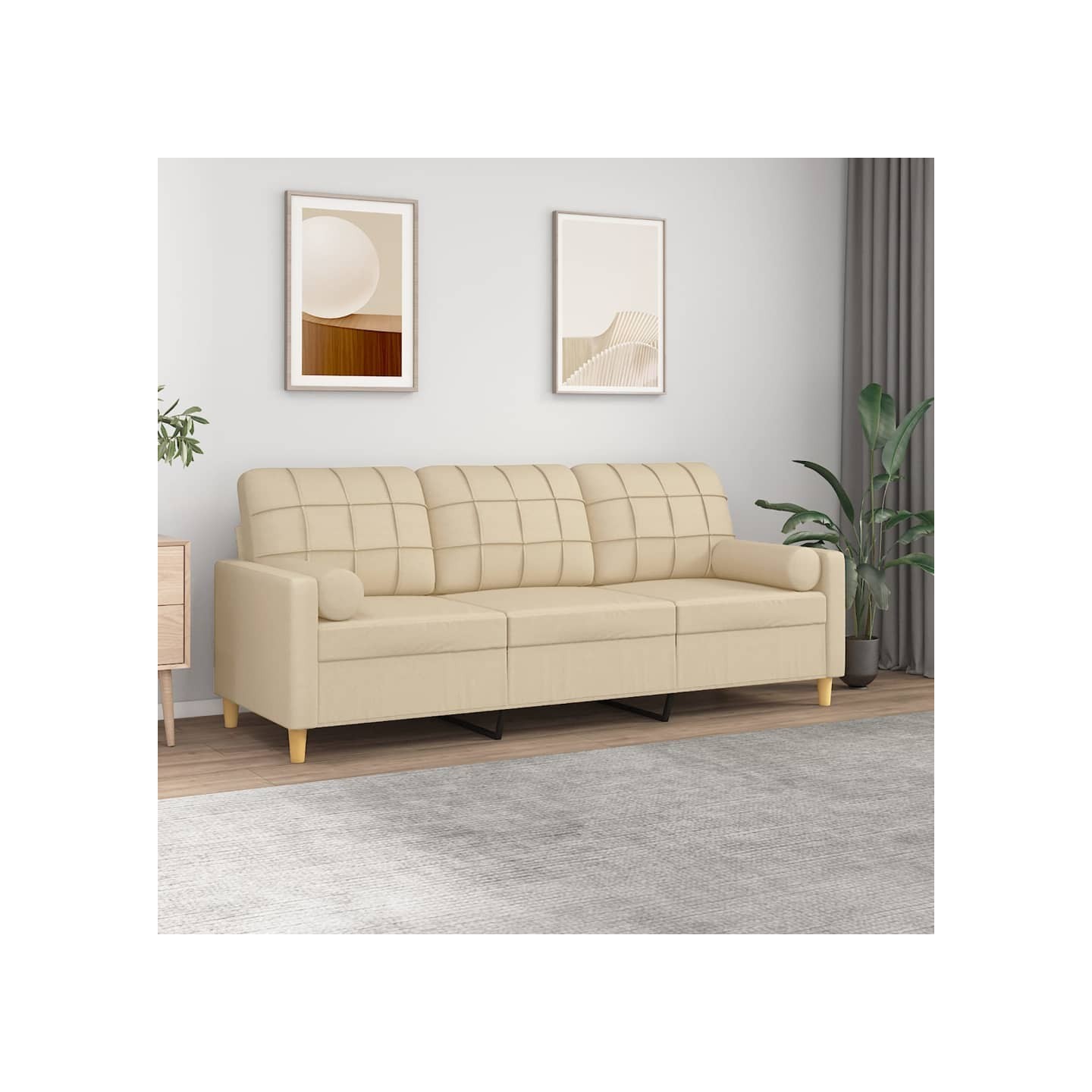 Canapé 3 places avec oreillers décoratifs crème 180 cm tissu