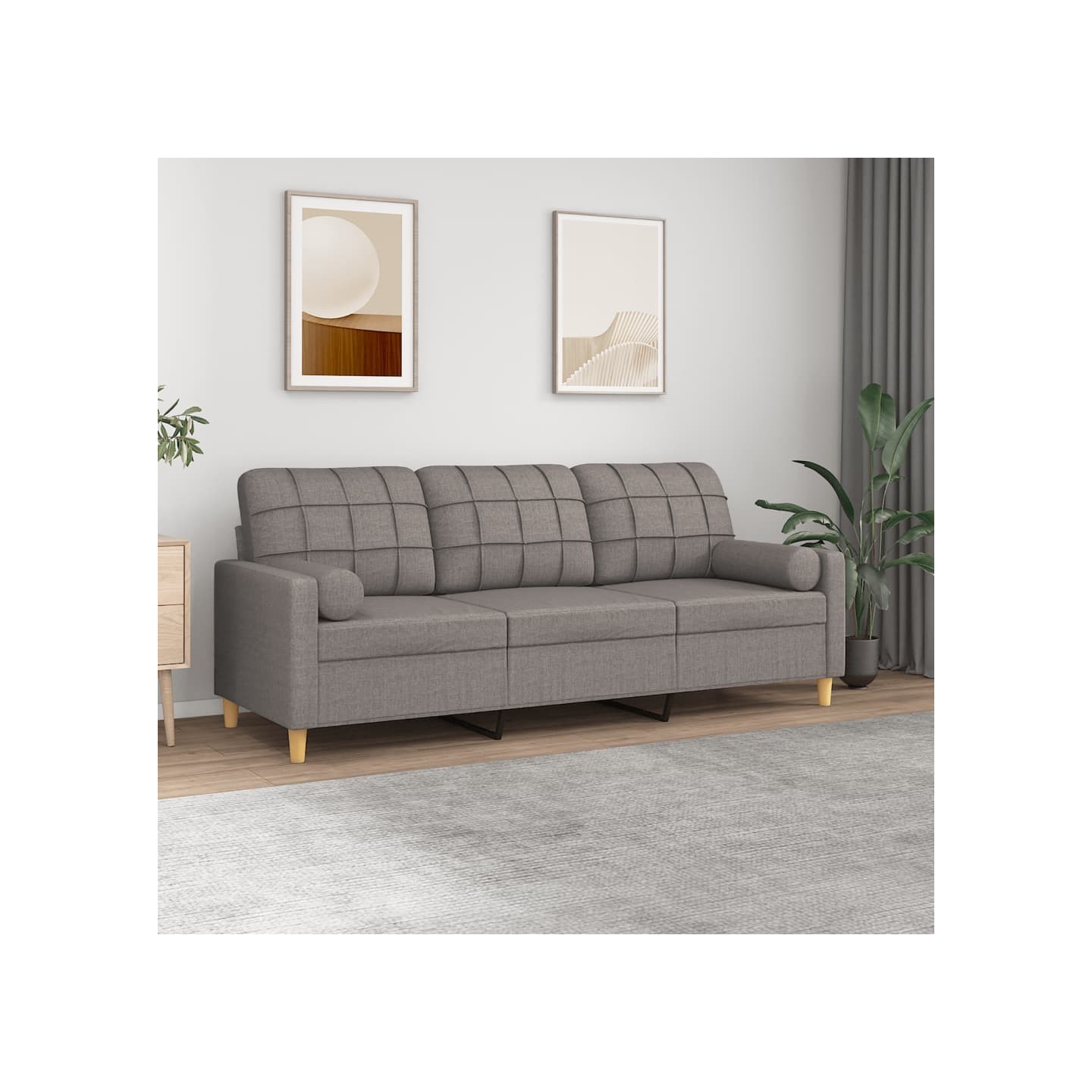 Canapé 3 places avec oreillers décoratifs taupe 180 cm tissu