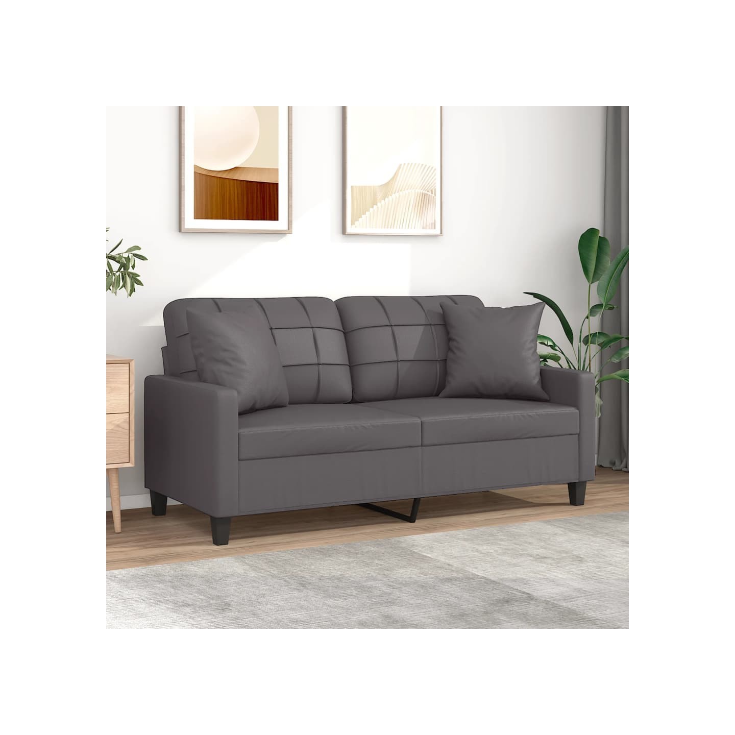 Canapé 2 places avec oreillers décoratifs gris 140cm similicuir