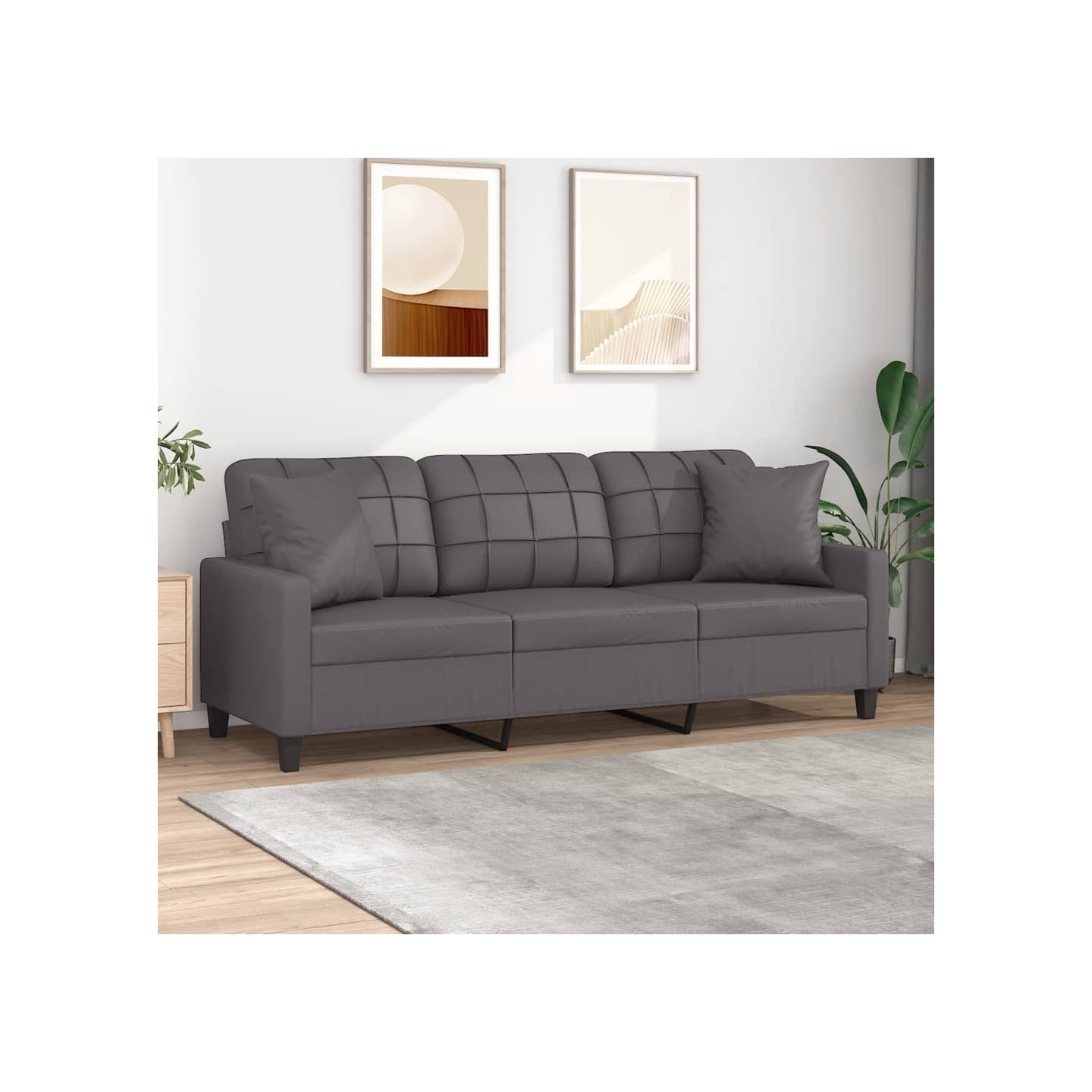 Canapé 3 places avec oreillers décoratifs gris 180cm similicuir