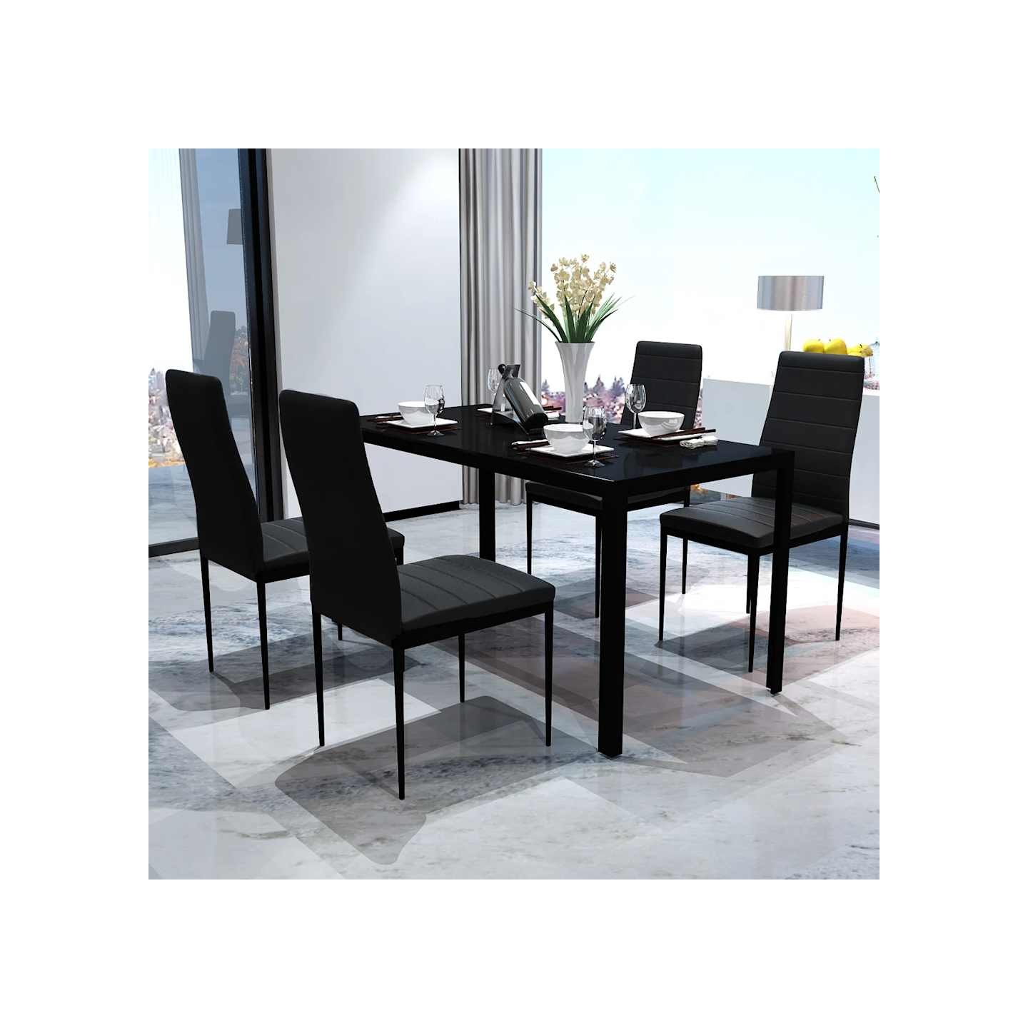 Ensemble de table pour salle à manger cinq pièces noir