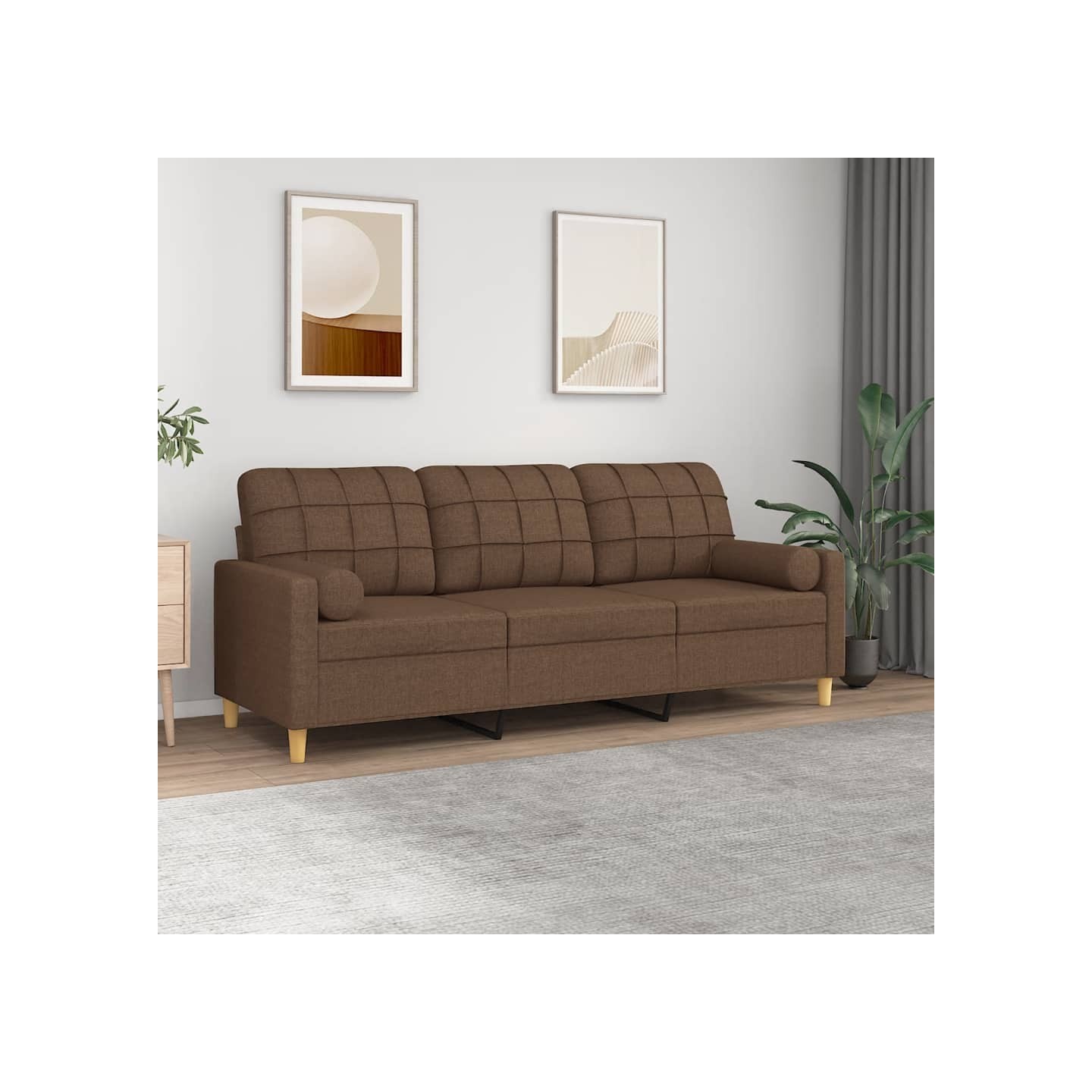 Canapé 3 places avec oreillers décoratifs marron 180 cm tissu