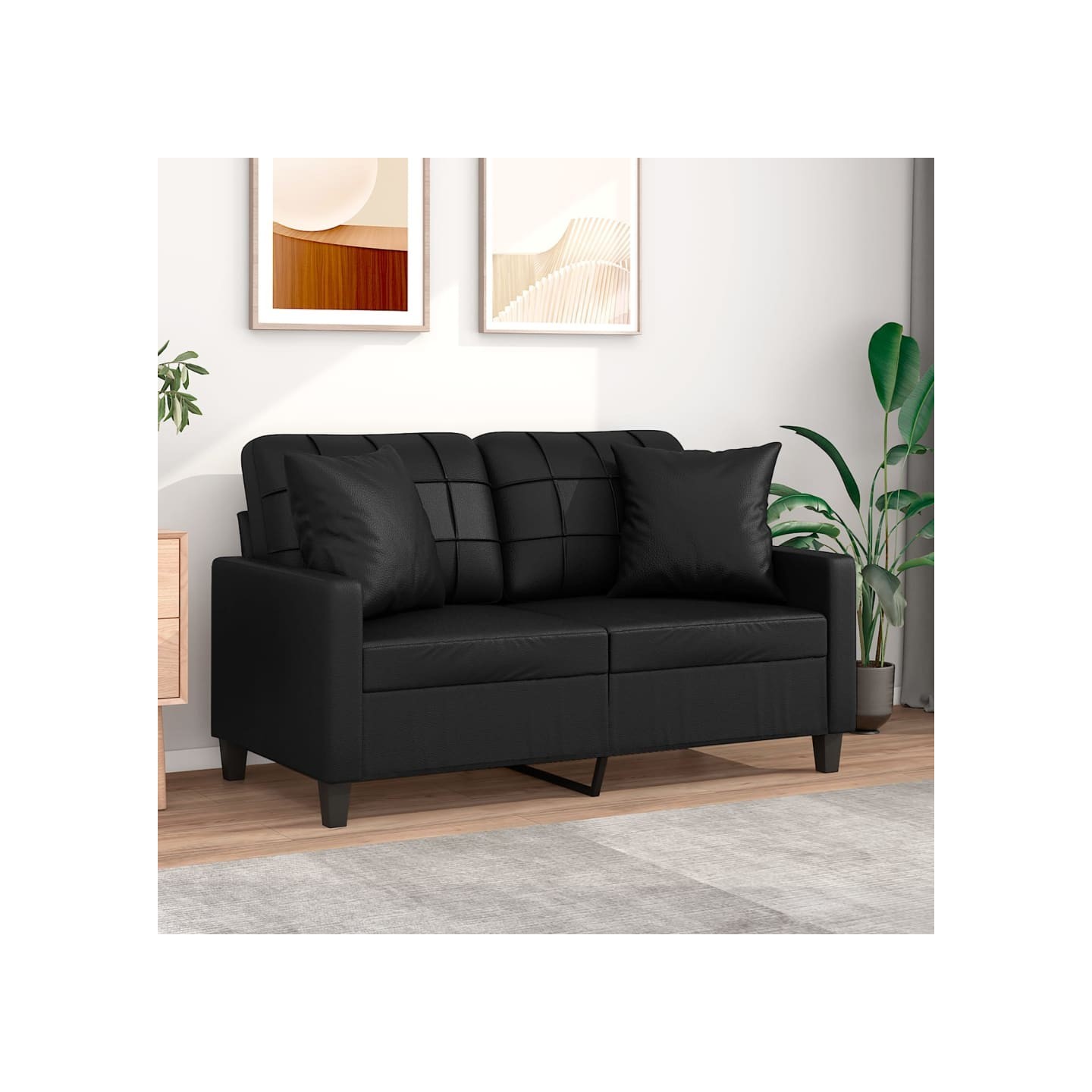 Canapé 2 places avec oreillers décoratifs noir 120cm similicuir