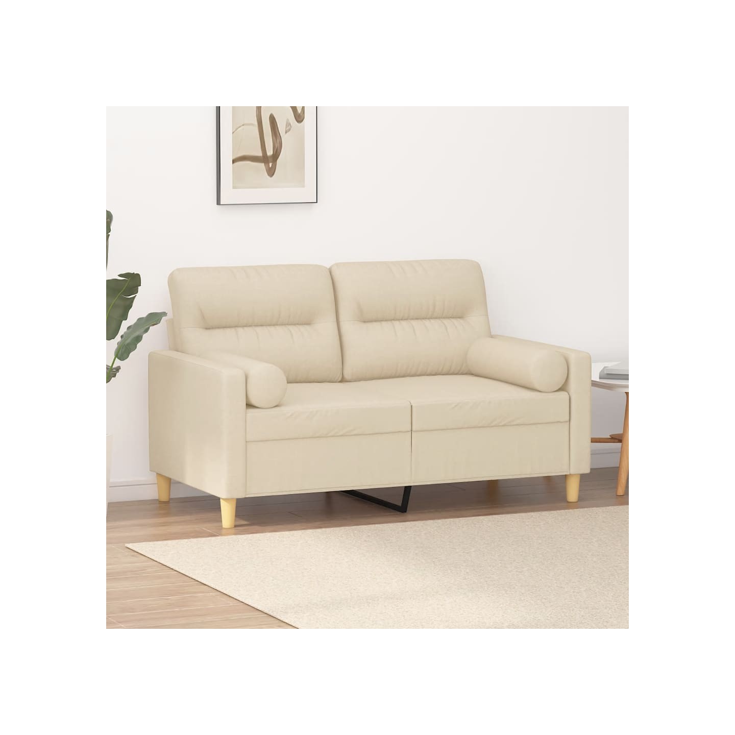 Canapé 2 places avec oreillers décoratifs crème 120 cm tissu