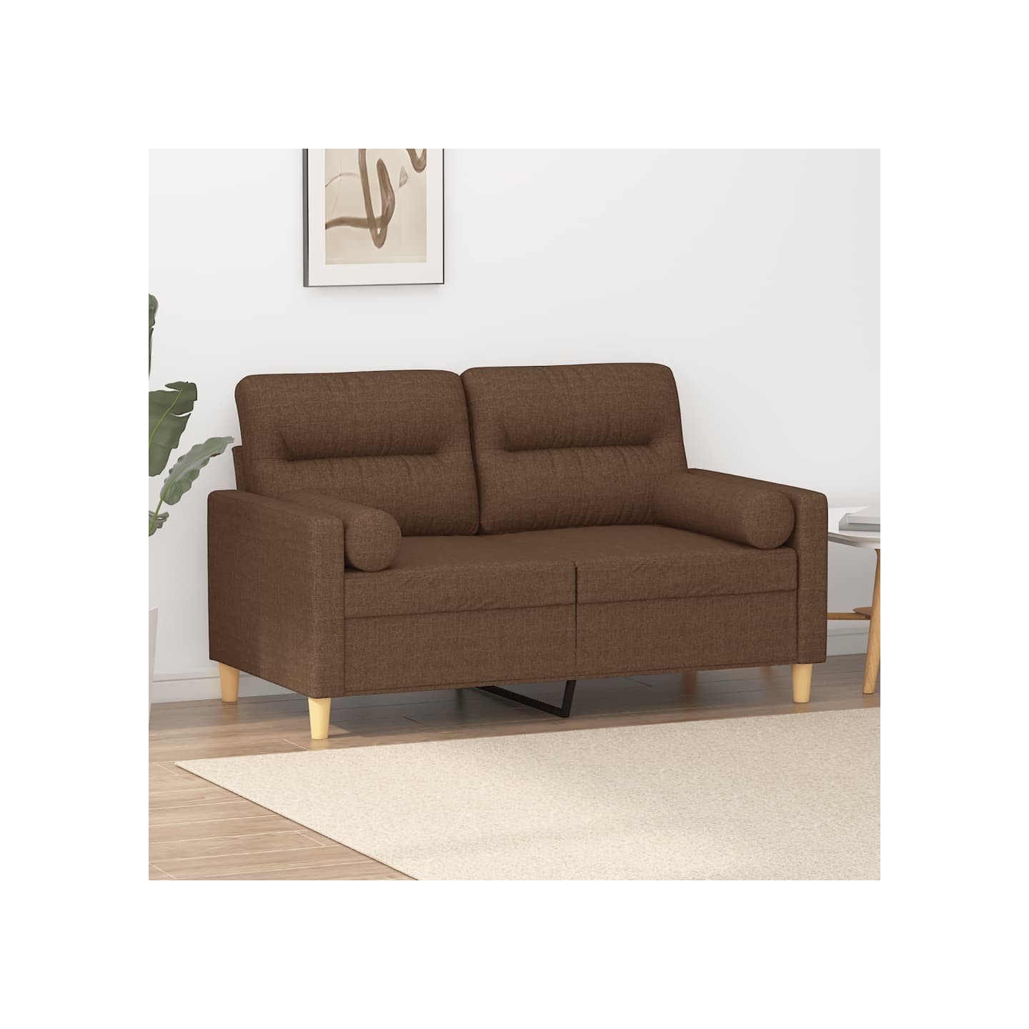 Canapé 2 places avec oreillers décoratifs marron 120 cm tissu