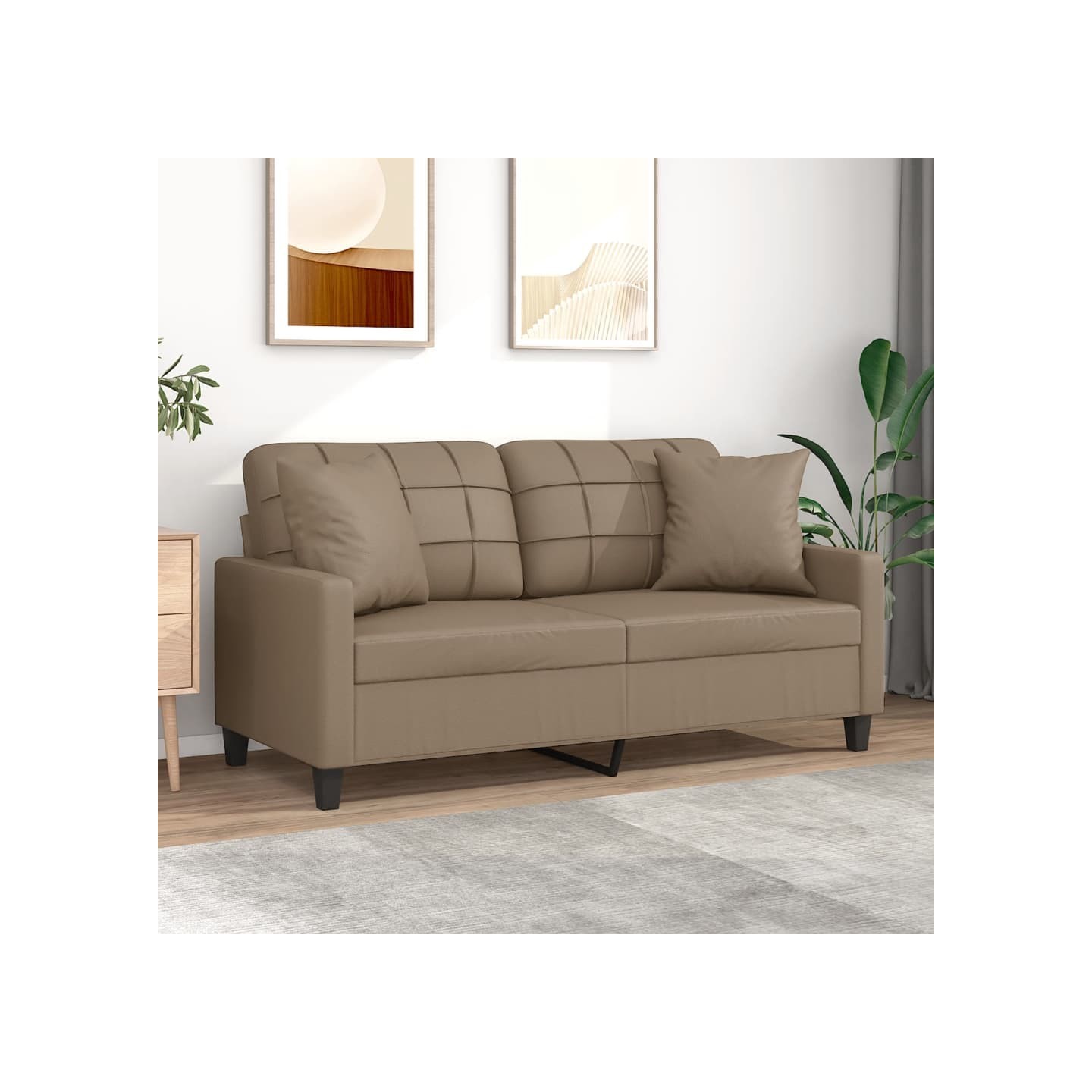 Canapé 2 places avec oreillers cappuccino 140 cm similicuir