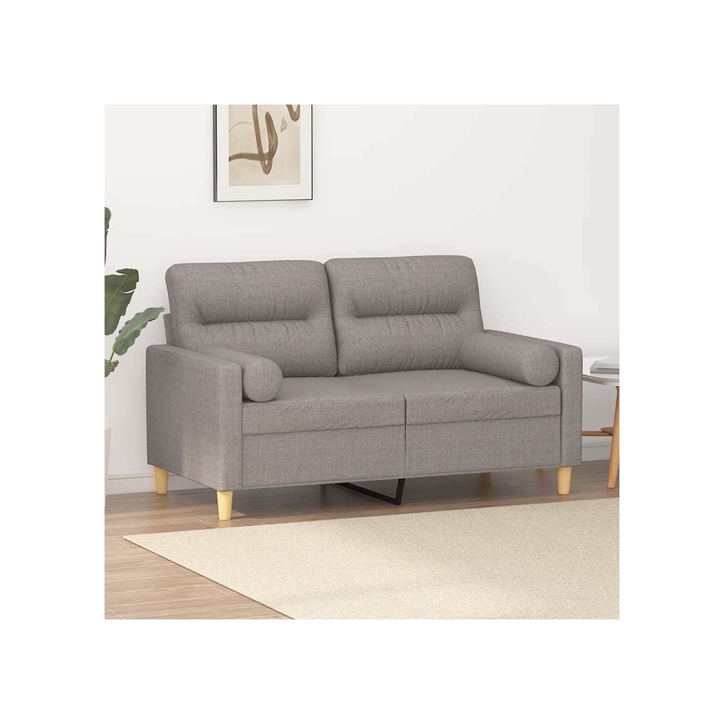 Canapé 2 places avec oreillers décoratifs taupe 120 cm tissu