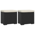 Poufs avec coussins lot de 2 noir 40x30x40 cm résine tressée