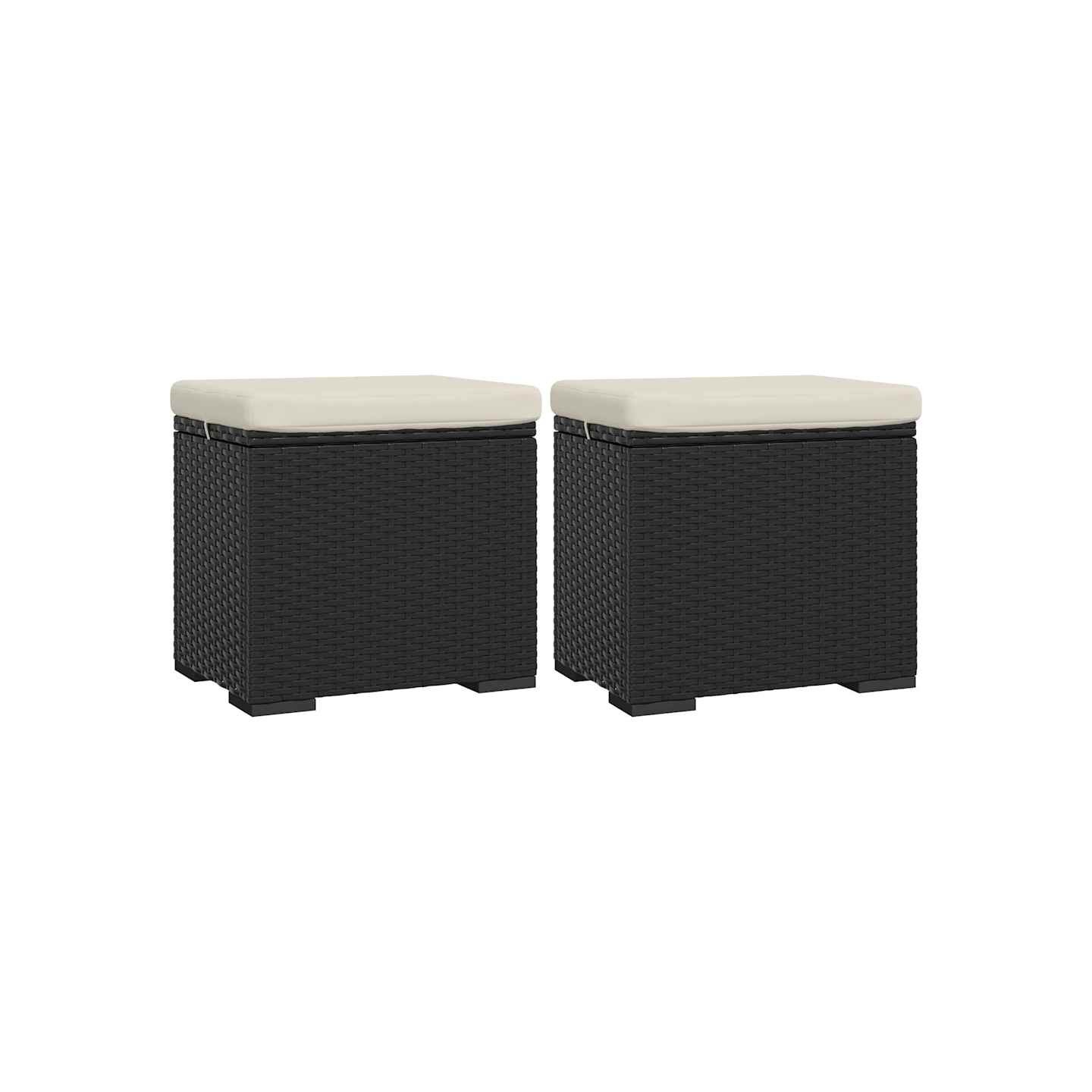 Poufs avec coussins lot de 2 noir 40x30x40 cm résine tressée