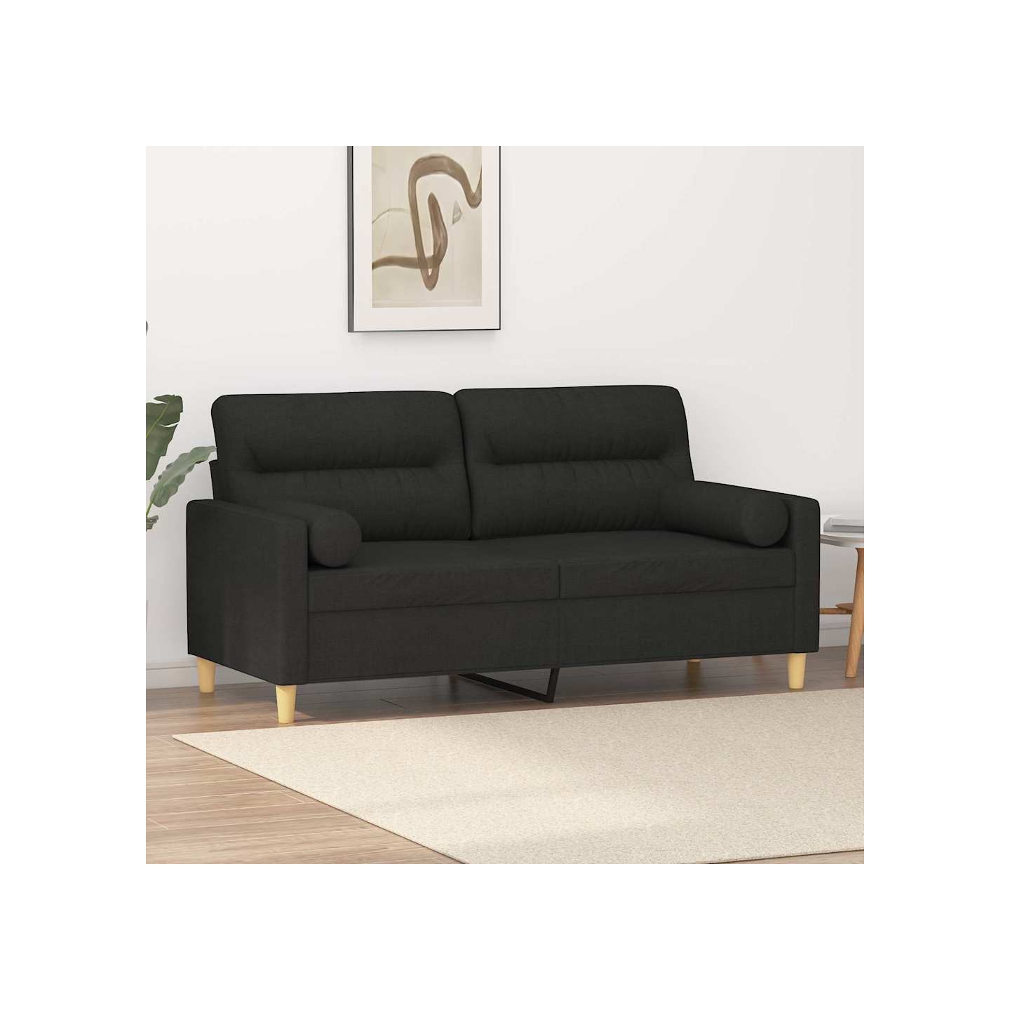 Canapé 2 places avec oreillers décoratifs noir 140 cm tissu