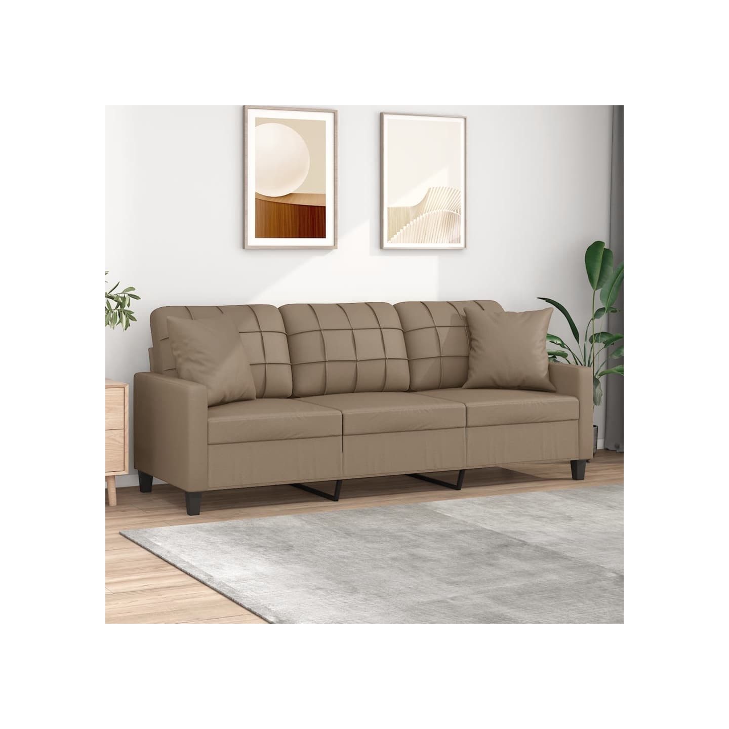 Canapé 3 places avec oreillers cappuccino 180 cm similicuir
