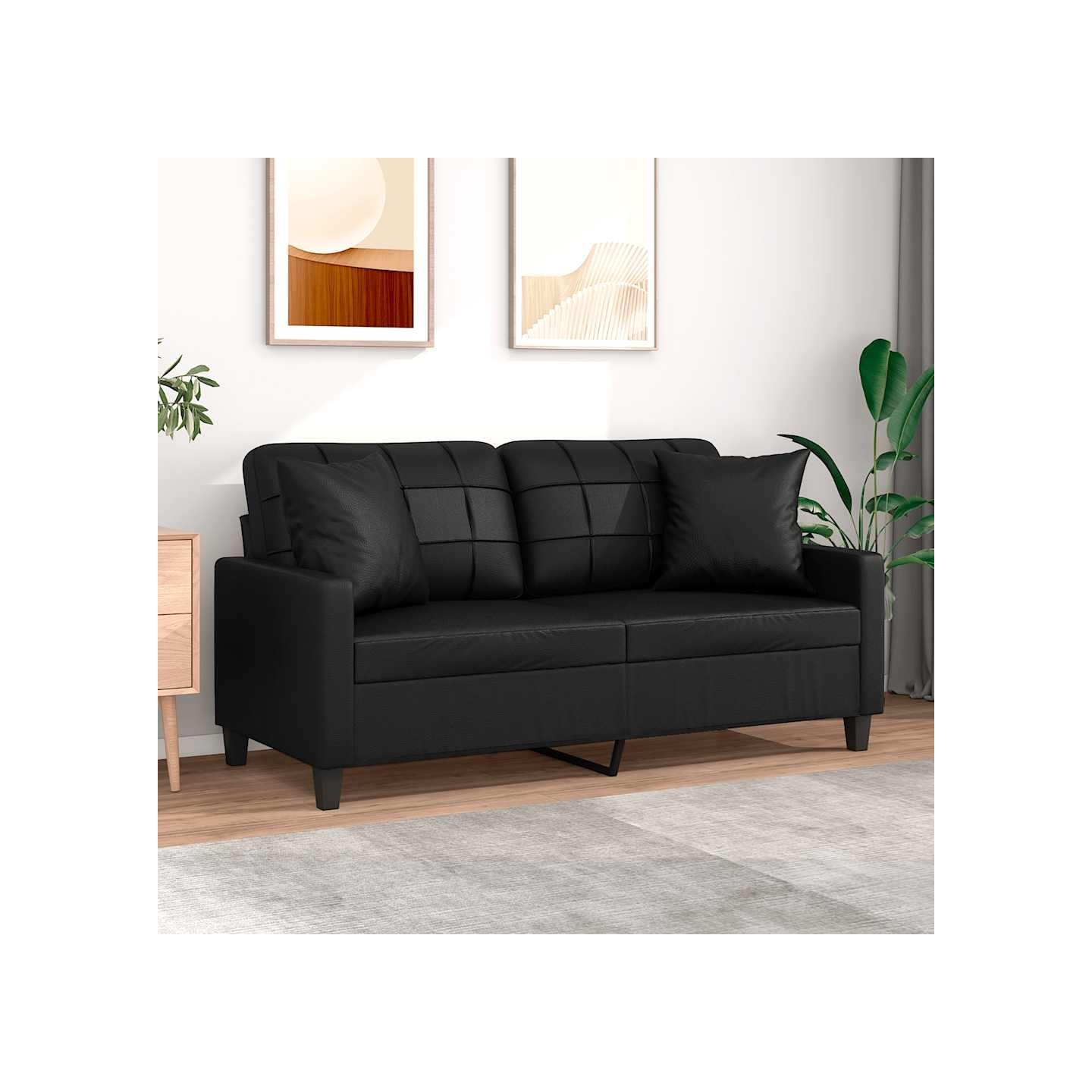 Canapé 2 places avec oreillers décoratifs noir 140cm similicuir