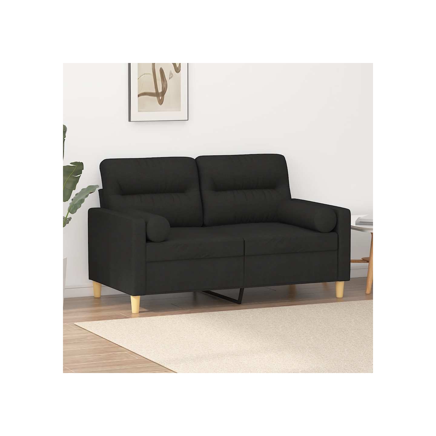 Canapé 2 places avec oreillers décoratifs noir 120 cm tissu