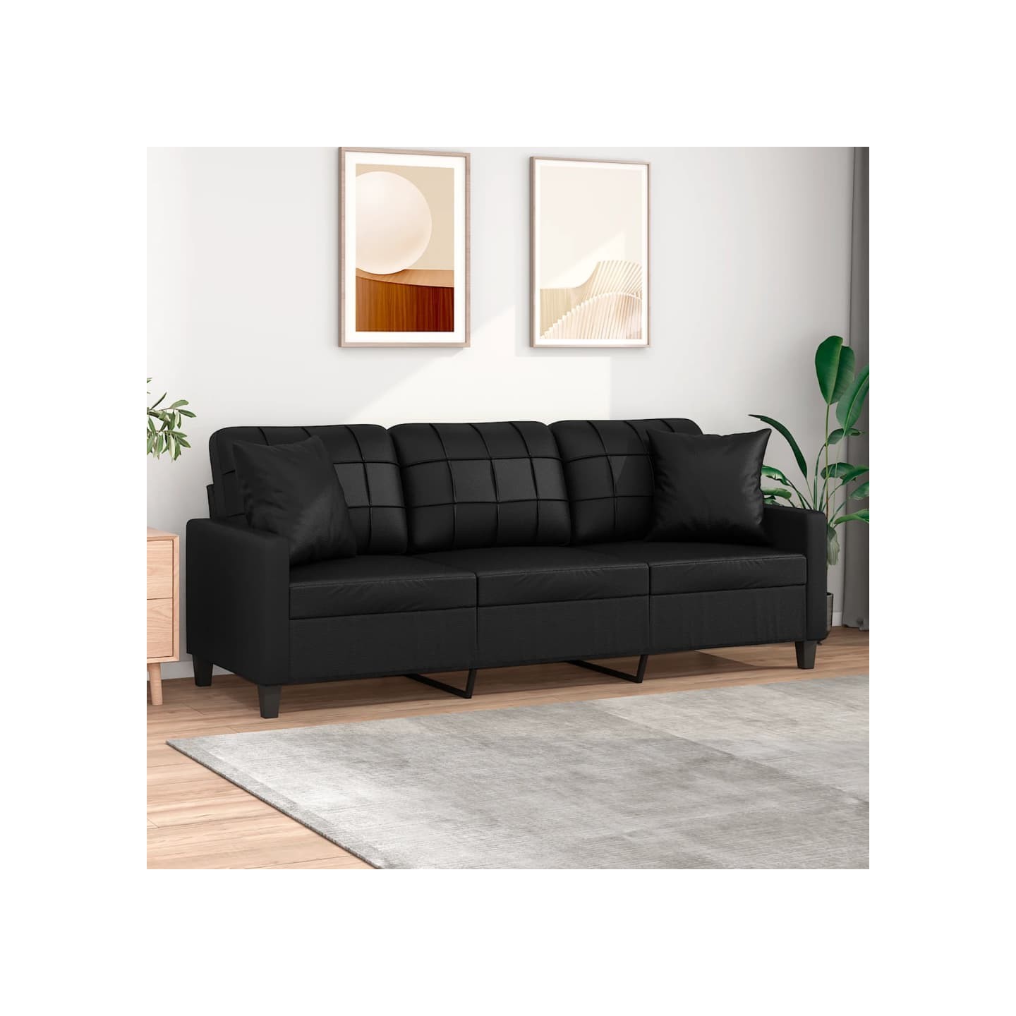Canapé 3 places avec oreillers décoratifs noir 180cm similicuir