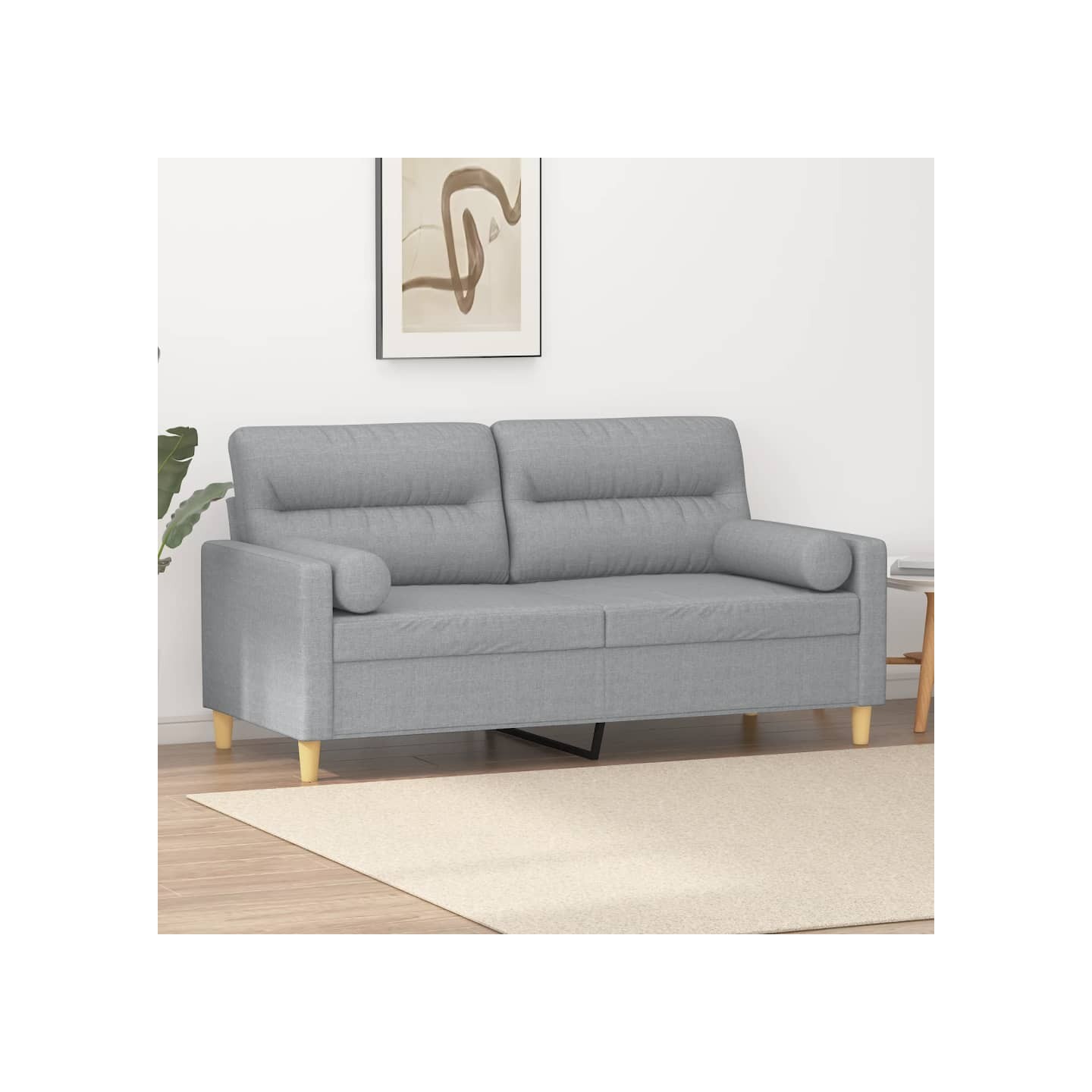 Canapé 2 places avec oreillers gris clair 140 cm tissu