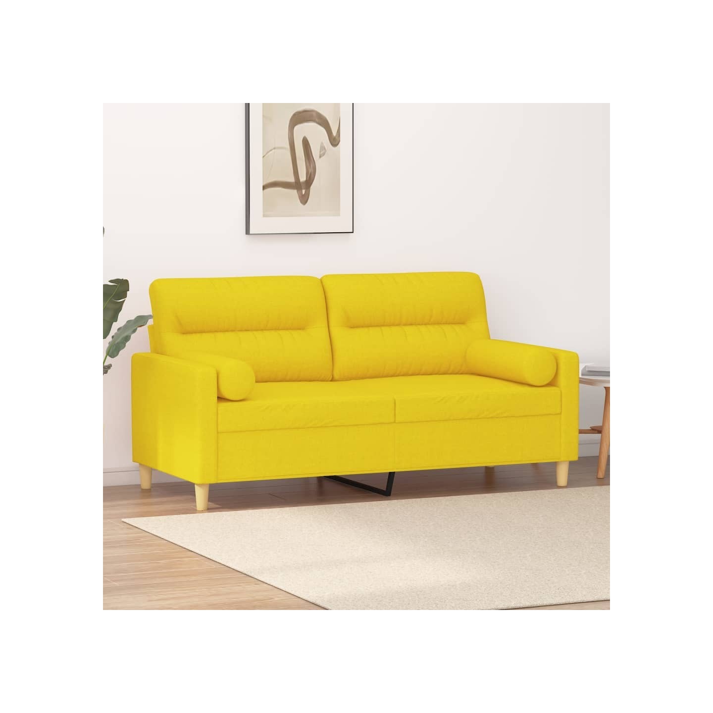 Canapé 2 places avec oreillers jaune clair 140 cm tissu